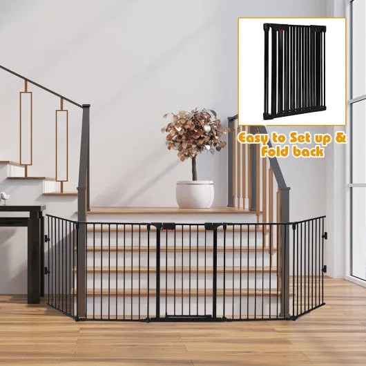 115 Inch Length 5 Panel Adjustable Wide Fireplace Fence-Black