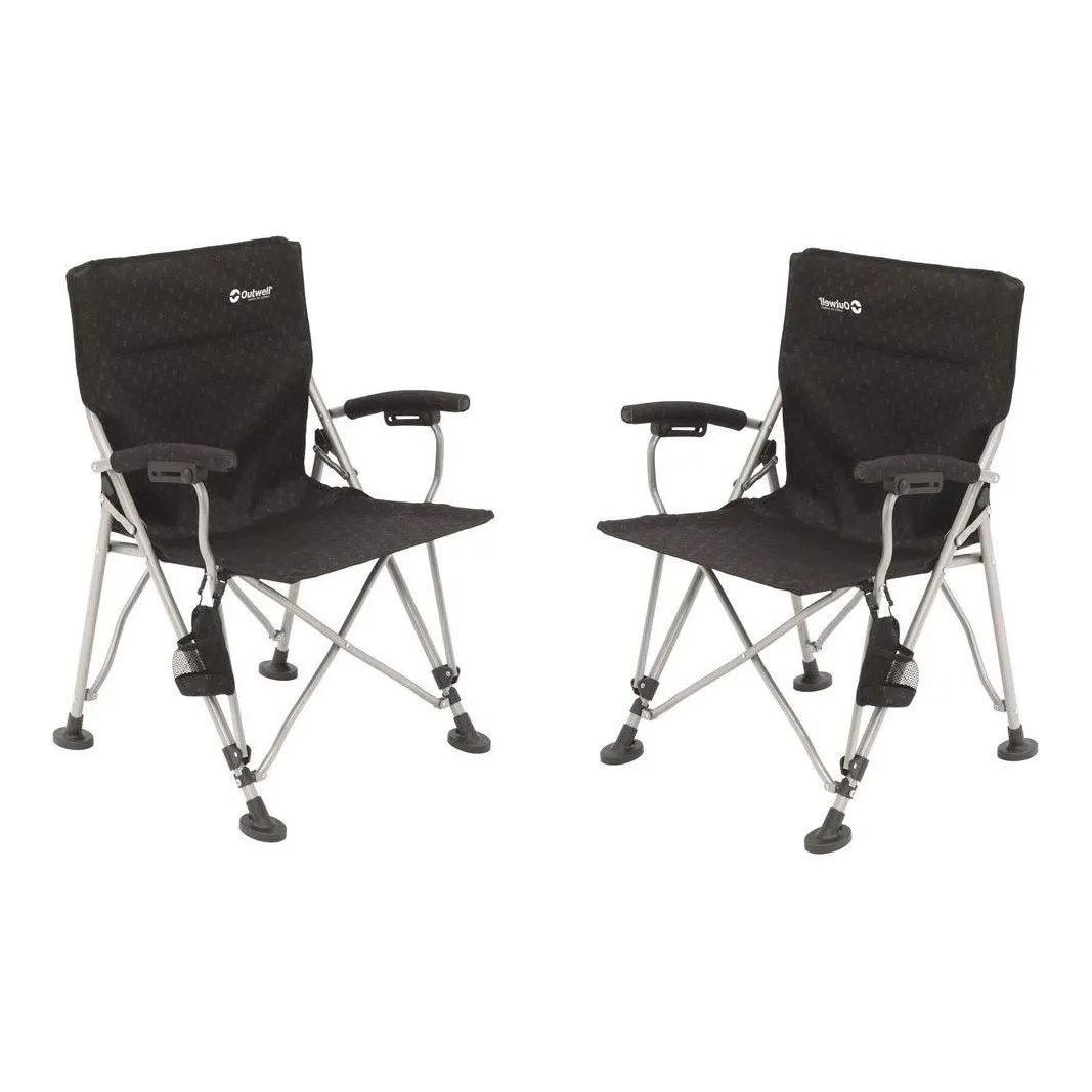 2x Outwell Campo Black Foldable Camping Chair with Padded Armrests