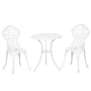 3 Pcs Aluminium Bistro Set Garden Furniture Dining Table Chairs Antique Outdoor Seat Patio Seater White