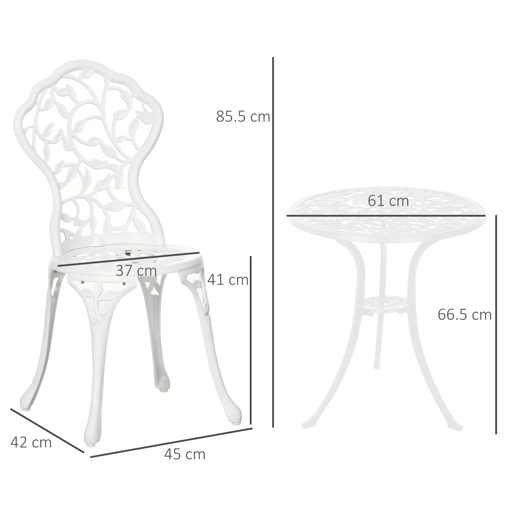 3 Pcs Aluminium Bistro Set Garden Furniture Dining Table Chairs Antique Outdoor Seat Patio Seater White