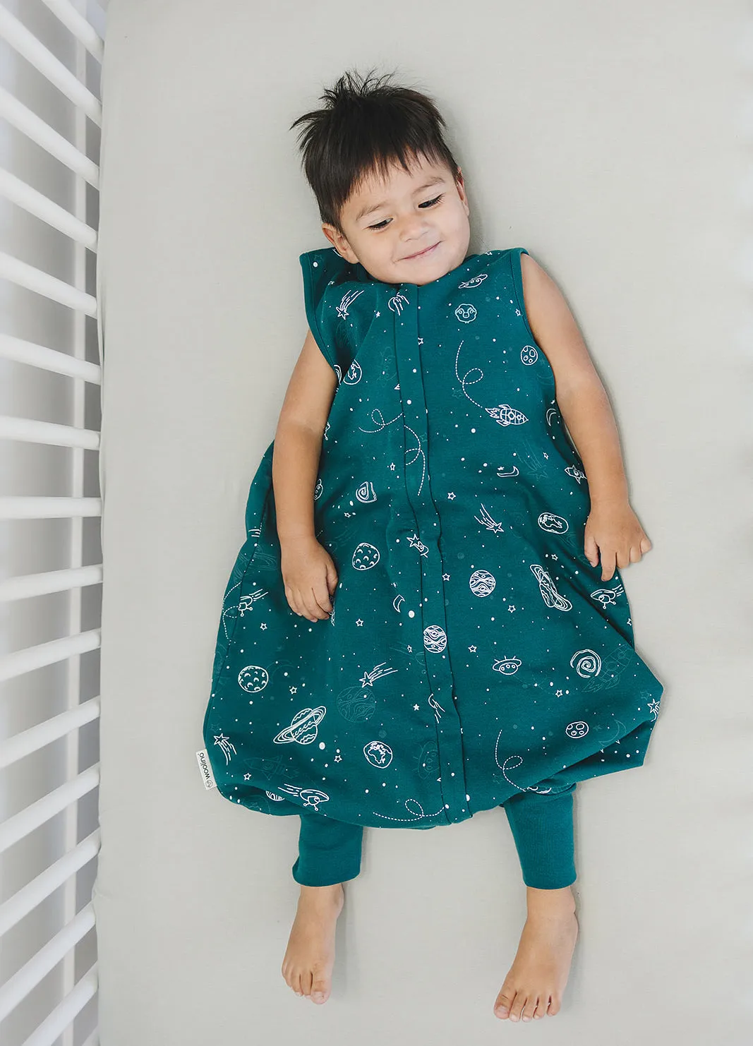 4 Season® Baby Sleep Bag with Feet, Merino Wool & Organic Cotton, Space - GLOW IN THE DARK