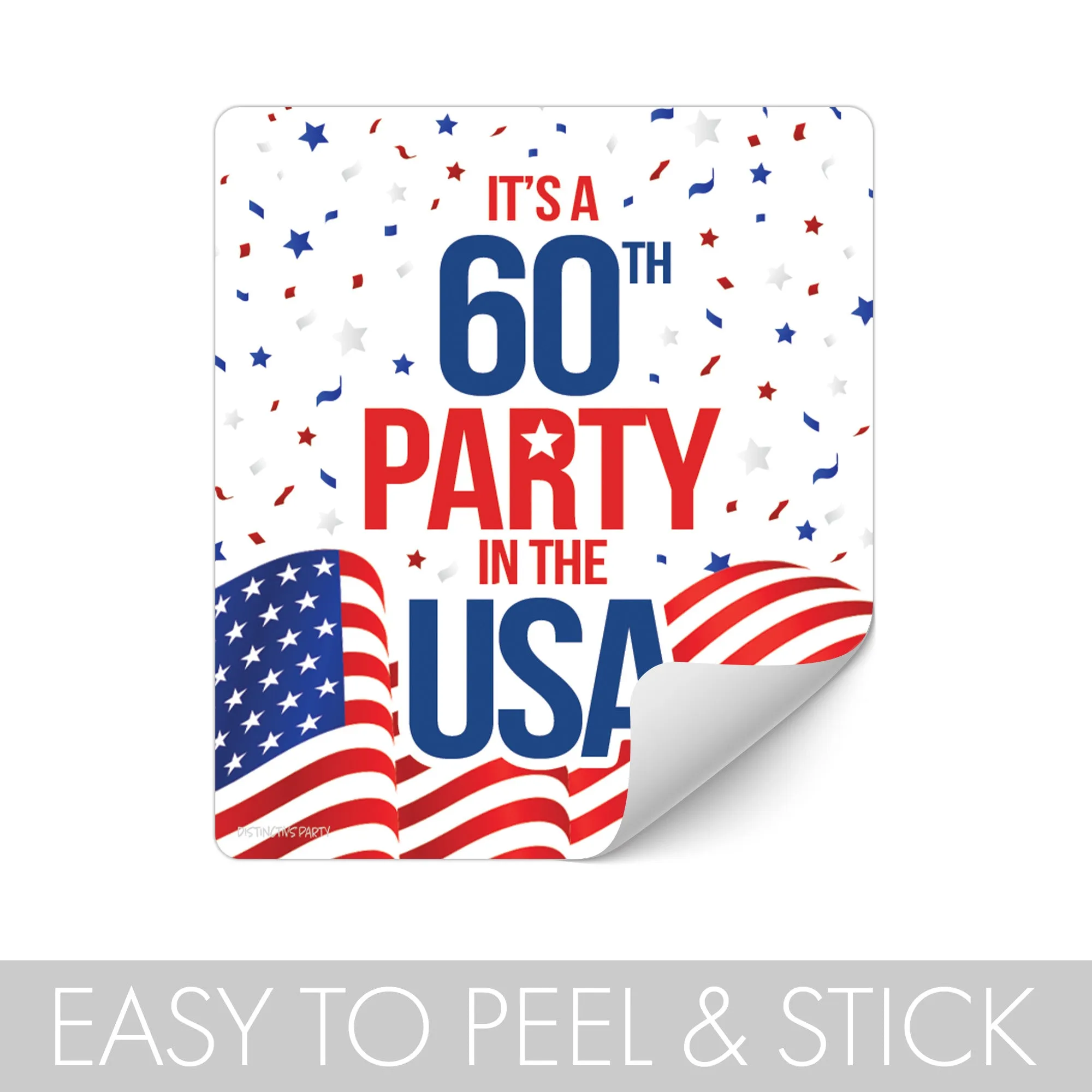 60th Birthday: Red White & Blue - Popcorn, Chip Bag, and Snack Bag Stickers - 32 Stickers