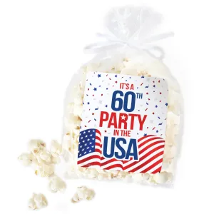 60th Birthday: Red White & Blue - Popcorn, Chip Bag, and Snack Bag Stickers - 32 Stickers