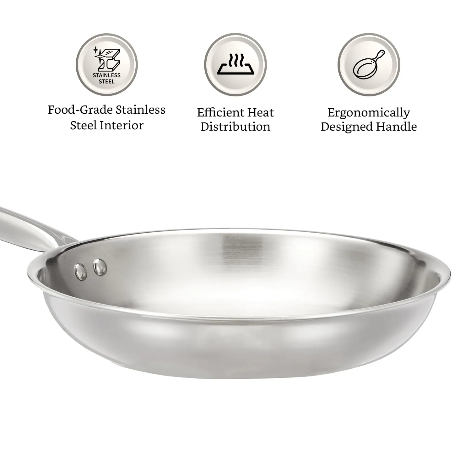 Amazon Brand - Solimo Triply Stainless Steel Frying Pan 24 cm/1.5L| Gasv Oven and Induction Compatible | Food-grade Stainless Steel with warp-resistant base|Riveted, Ergonomic Handle