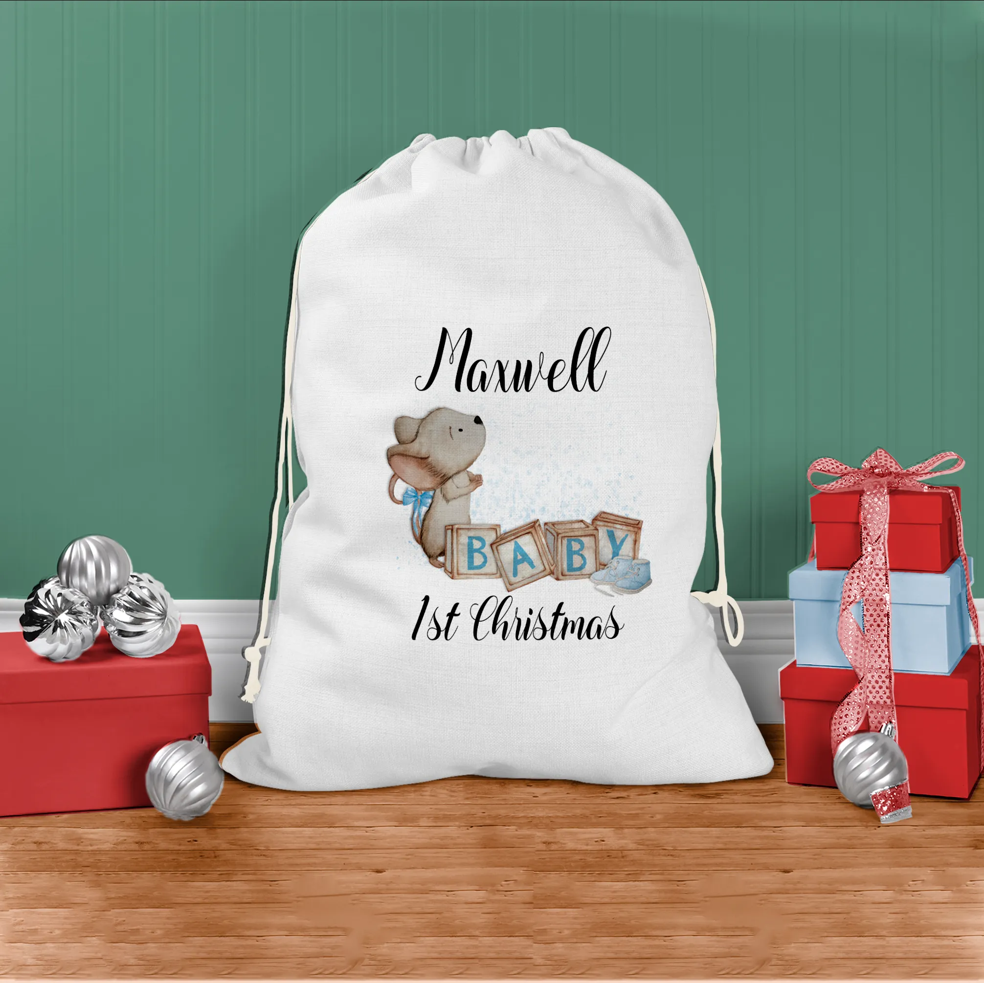 Baby's 1st Christmas Personalised Santa Gift Sack