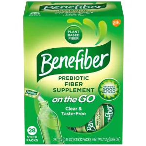 Benefiber Daily Fiber Supplement On-The-Go Unflavored Powder Stick Packs 28 Sticks