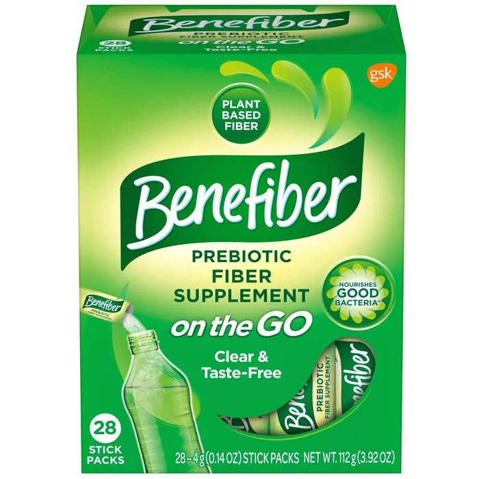 Benefiber Daily Fiber Supplement On-The-Go Unflavored Powder Stick Packs 28 Sticks