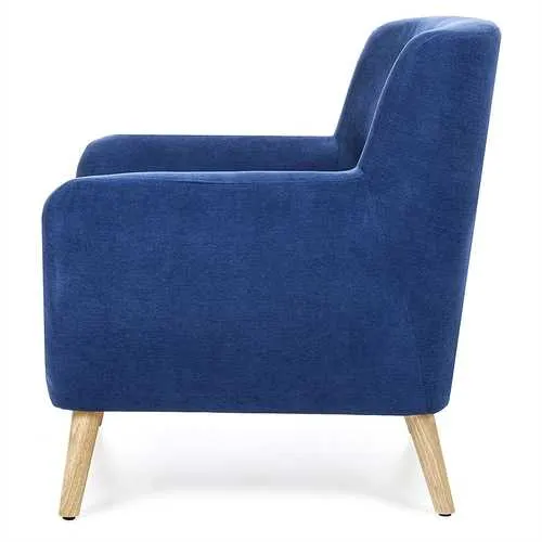 Blue Linen Upholstered Armchair with Mid-Century Modern Style Wood Legs