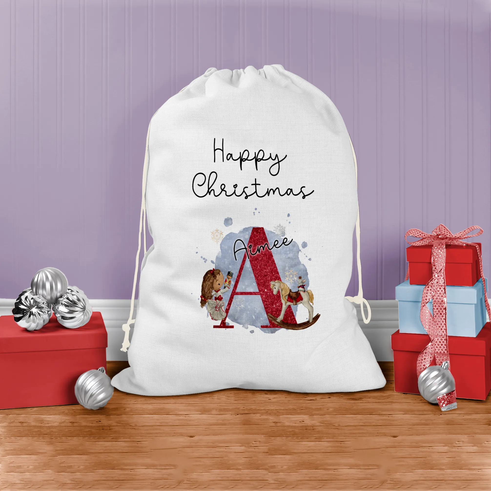 Christmas Ballet Dancer Alphabet Personalised Christmas Santa Sack