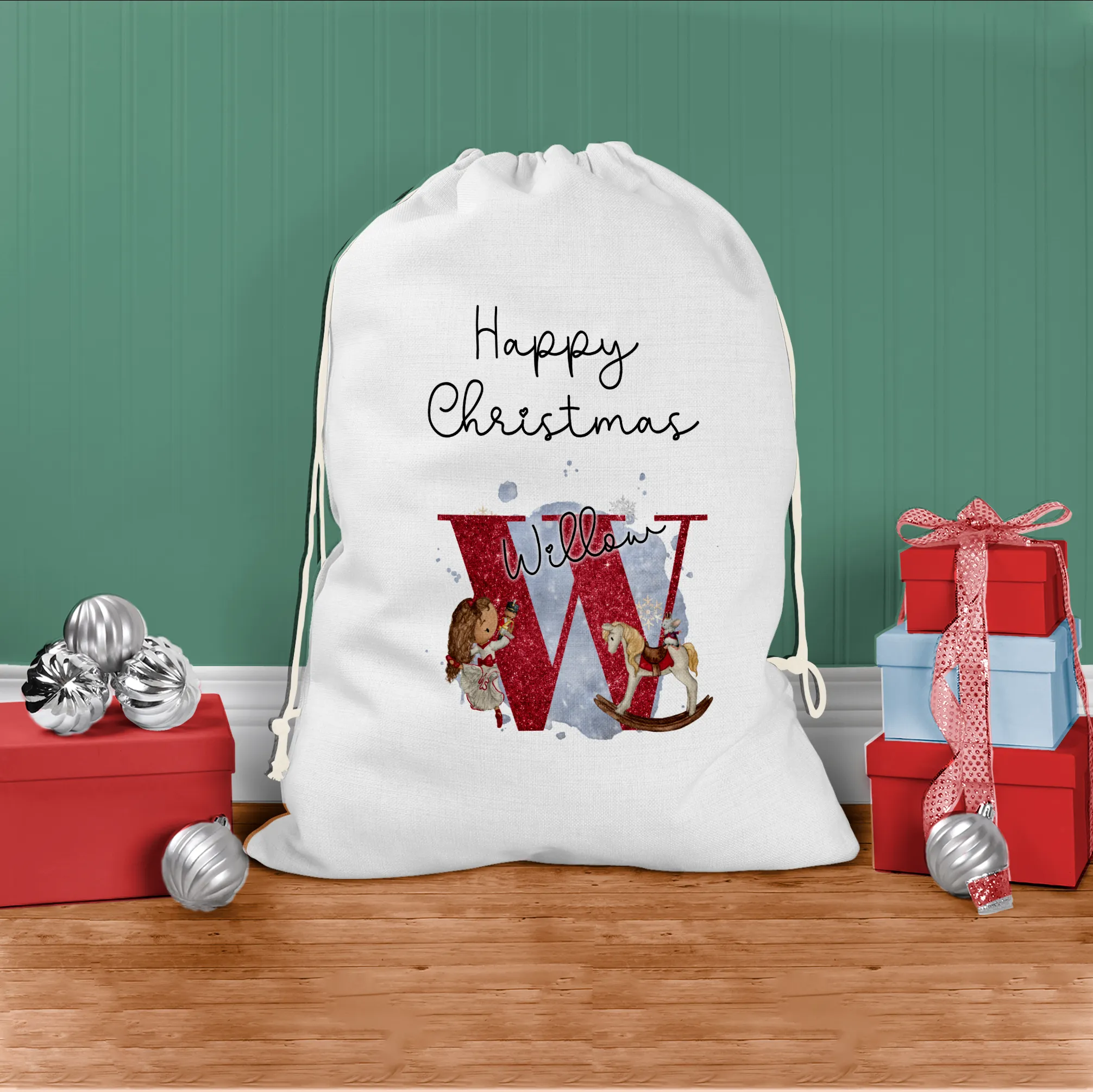 Christmas Ballet Dancer Alphabet Personalised Christmas Santa Sack