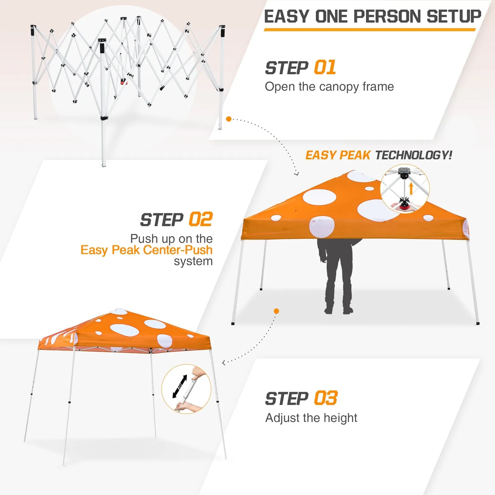 Eagle Peak SHADE GRAPHiX Slant Leg 10x10 Easy Setup Pop Up Canopy Tent (Orange Mushroom Top)