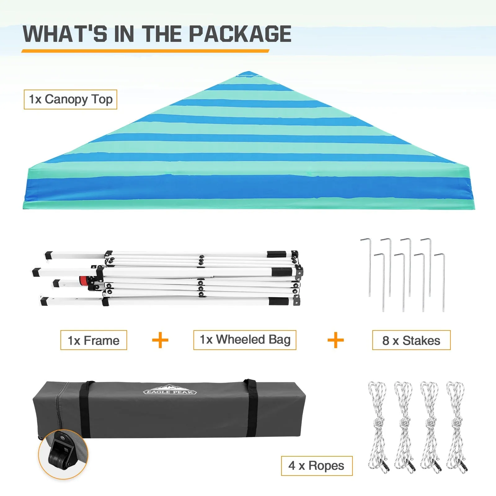 Eagle Peak SHADE GRAPHiX Slant Leg 10x10 Easy Setup Pop Up Canopy Tent with Digital Printed Green Blue Stripe Top