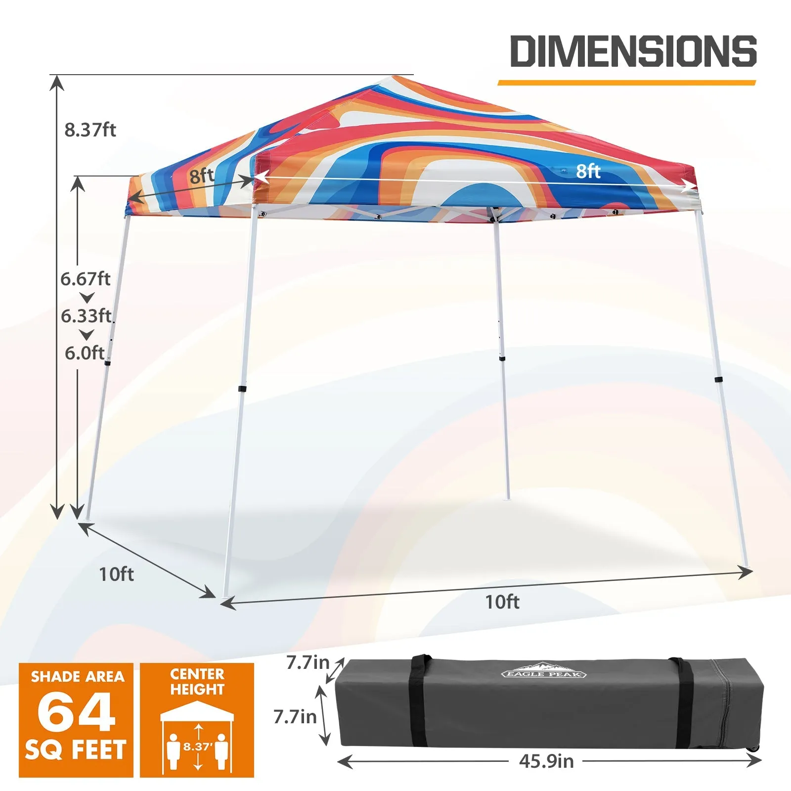 Eagle Peak SHADE GRAPHiX Slant Leg 10x10 Easy Setup Pop Up Canopy Tent with Digital Printed Swirl Top