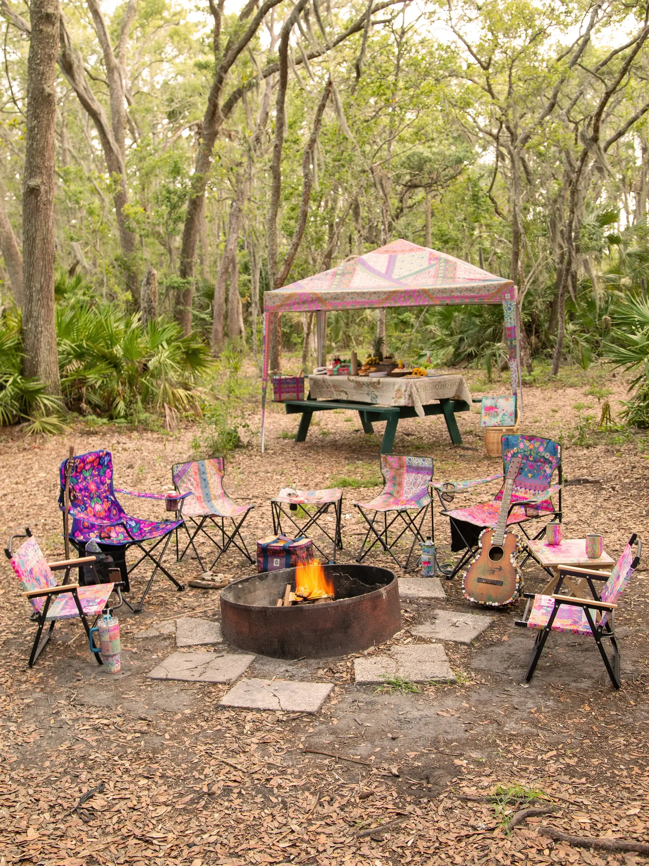 Folding Camp Chair - Navy Folk Flower