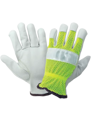 Global Glove High-Visibility Mesh Back Premium Goatskin Leather Palm Drivers Style Gloves