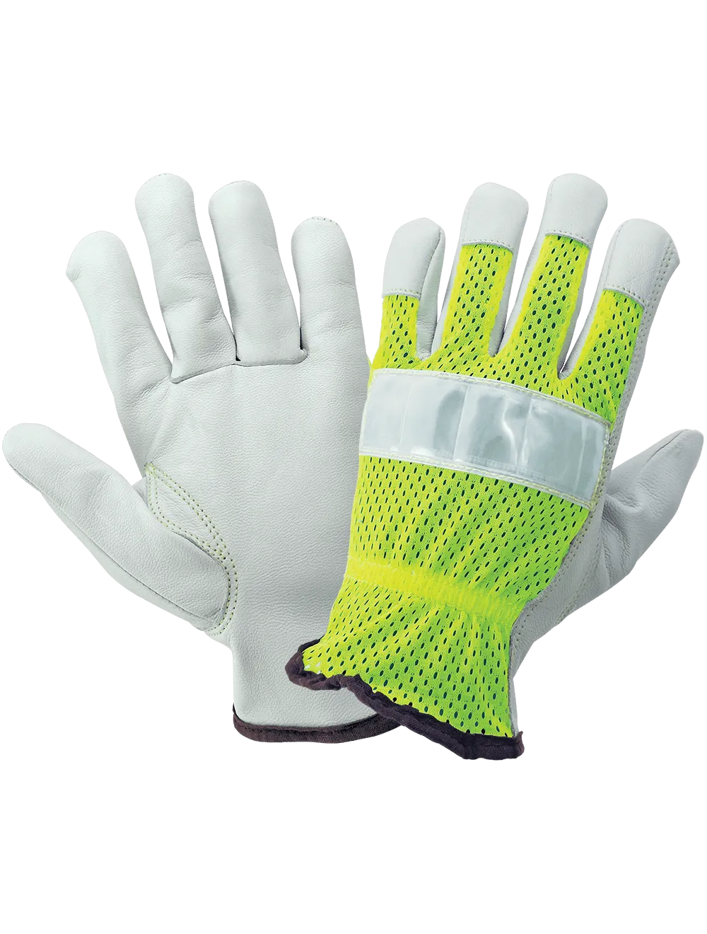 Global Glove High-Visibility Mesh Back Premium Goatskin Leather Palm Drivers Style Gloves