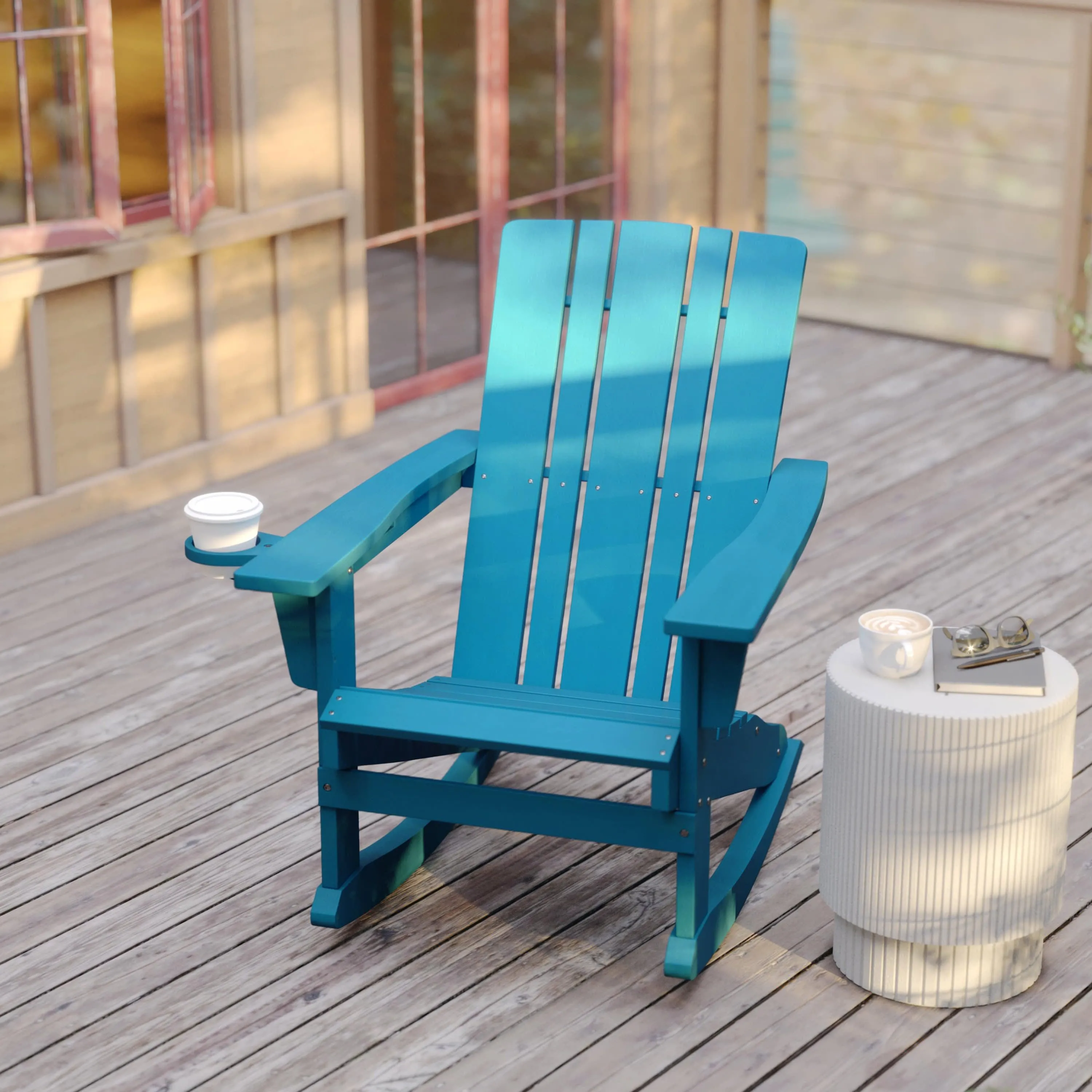 Halifax HDPE Adirondack Chair with Cup Holder and Pull Out Ottoman, All-Weather HDPE Indoor/Outdoor Chair