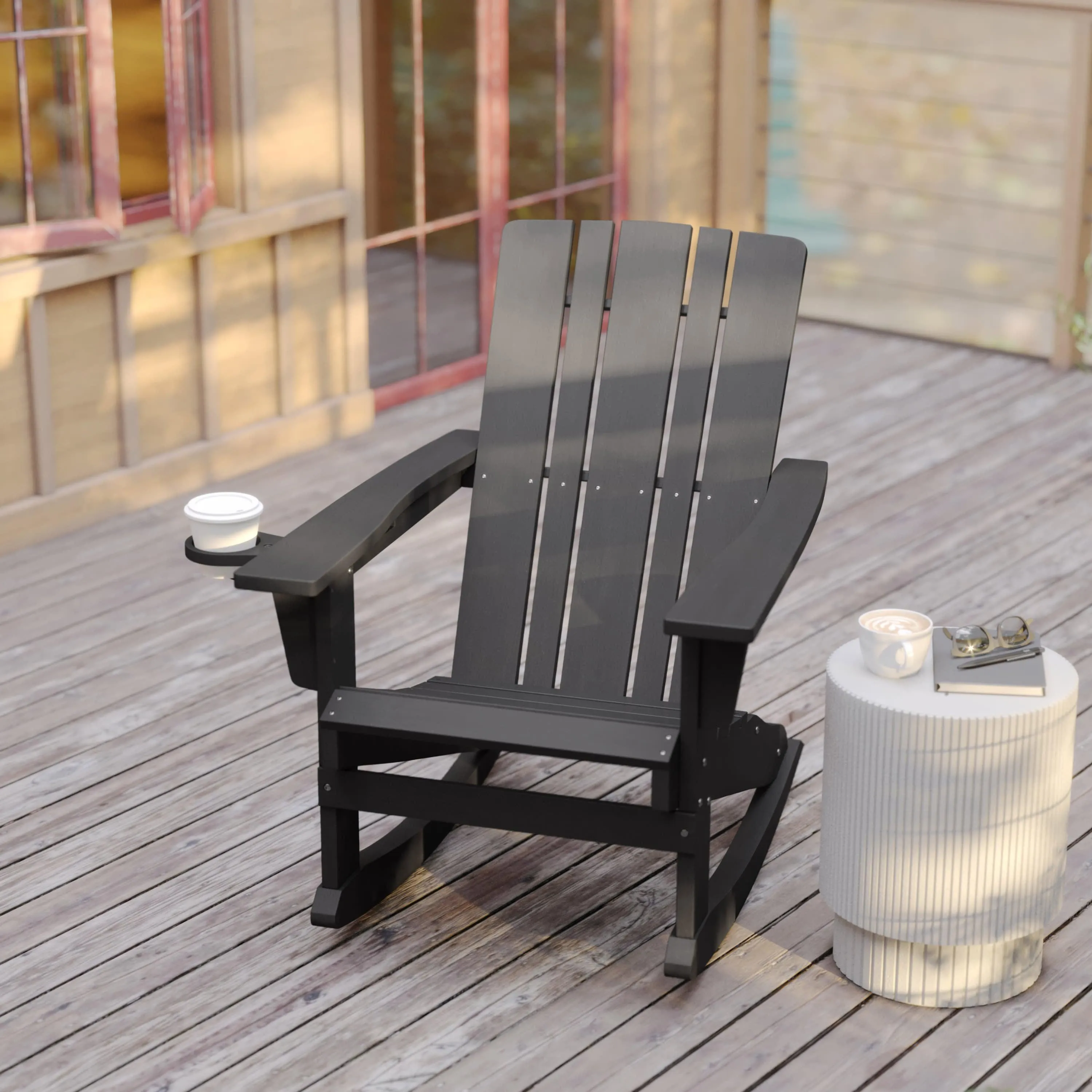 Halifax HDPE Adirondack Chair with Cup Holder and Pull Out Ottoman, All-Weather HDPE Indoor/Outdoor Chair