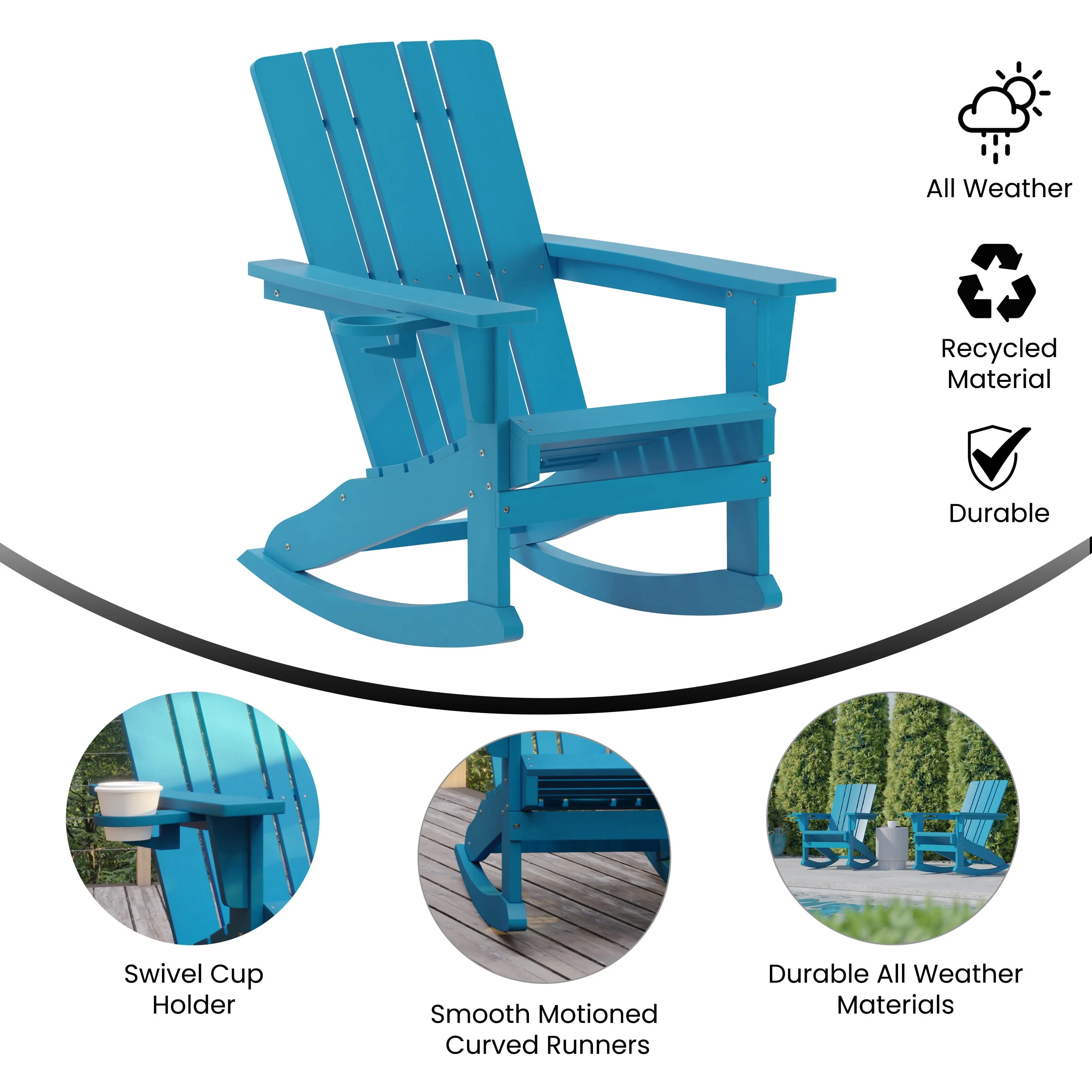 Halifax HDPE Adirondack Chair with Cup Holder and Pull Out Ottoman, All-Weather HDPE Indoor/Outdoor Chair