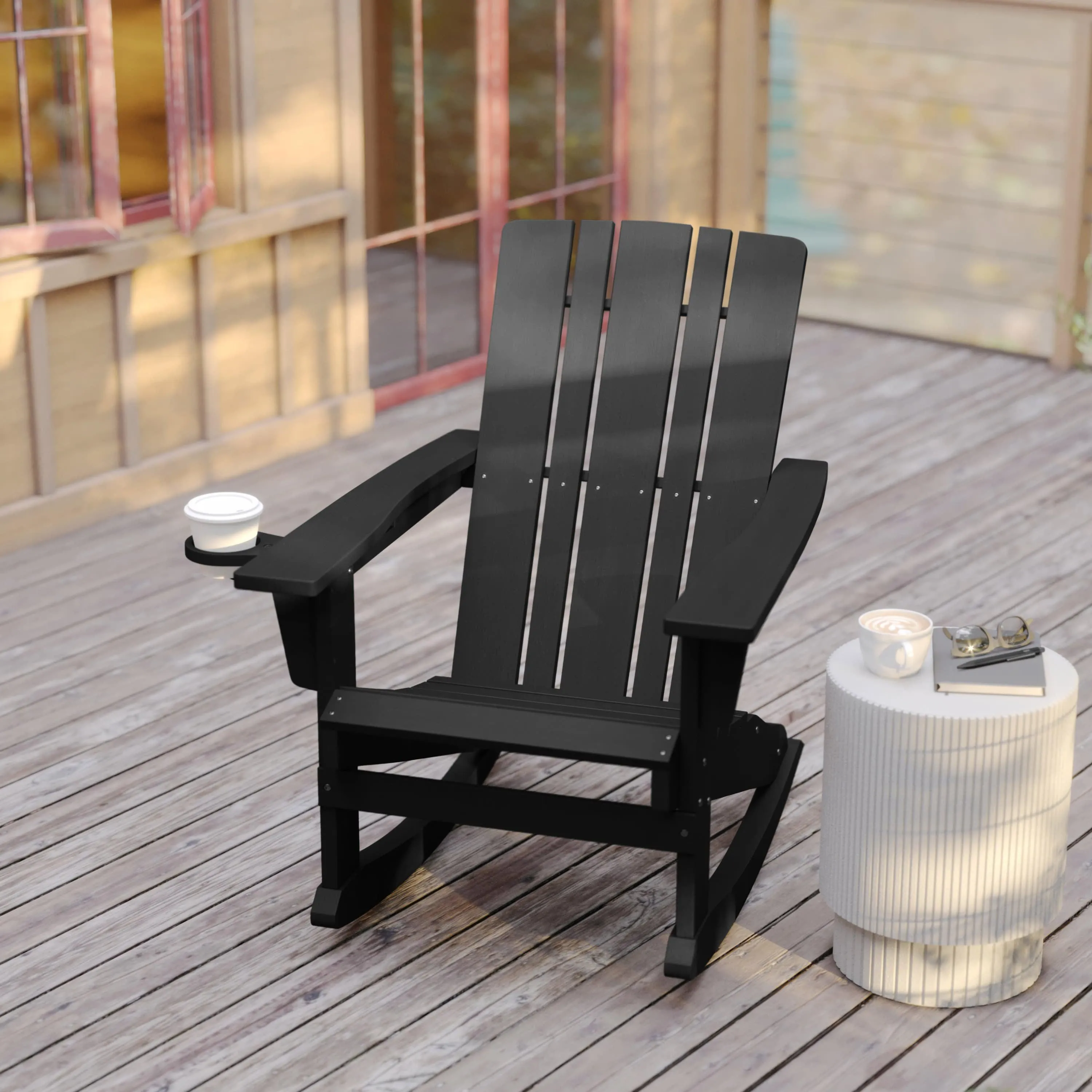 Halifax HDPE Adirondack Chair with Cup Holder and Pull Out Ottoman, All-Weather HDPE Indoor/Outdoor Chair