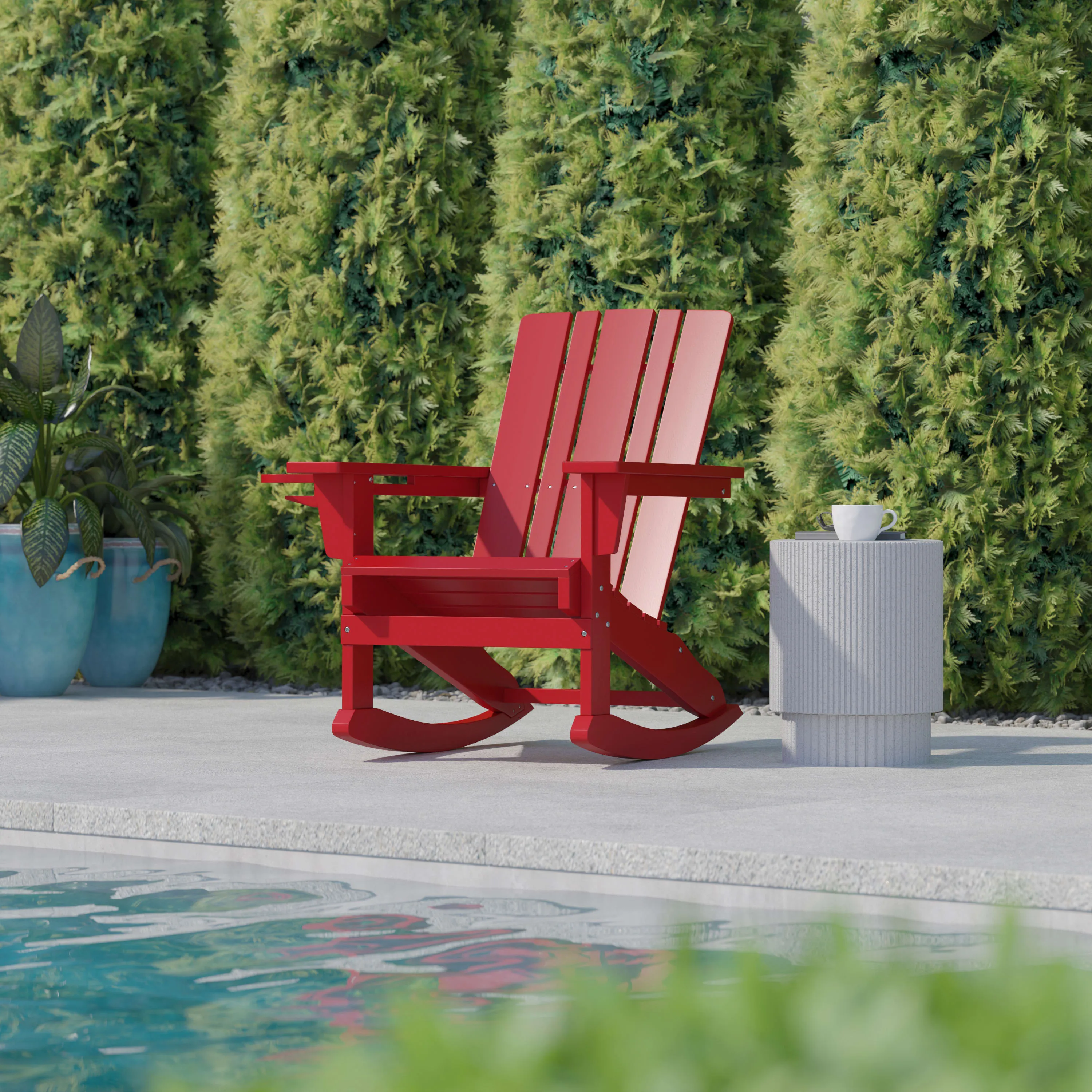 Halifax HDPE Adirondack Chair with Cup Holder and Pull Out Ottoman, All-Weather HDPE Indoor/Outdoor Chair