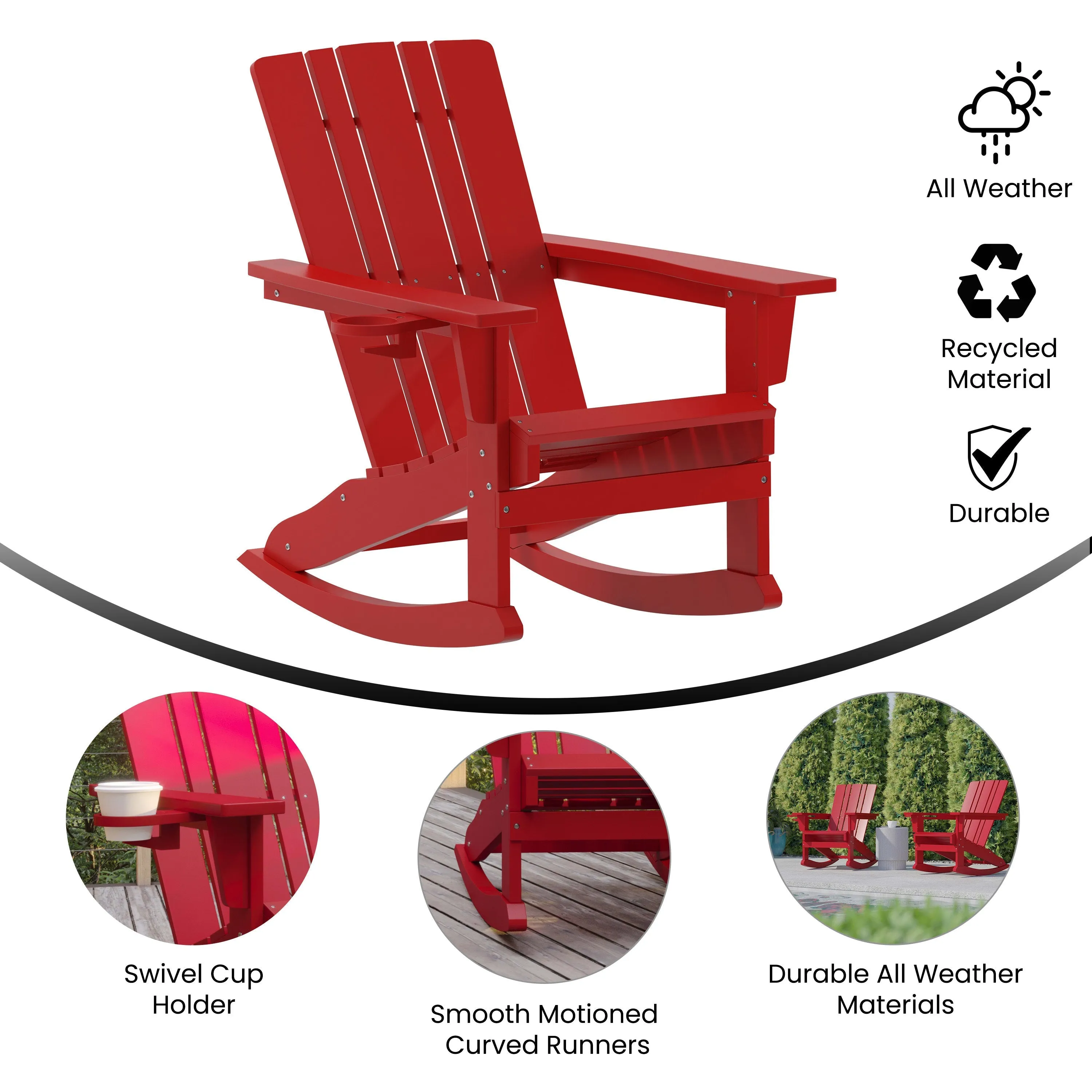 Halifax HDPE Adirondack Chair with Cup Holder and Pull Out Ottoman, All-Weather HDPE Indoor/Outdoor Chair