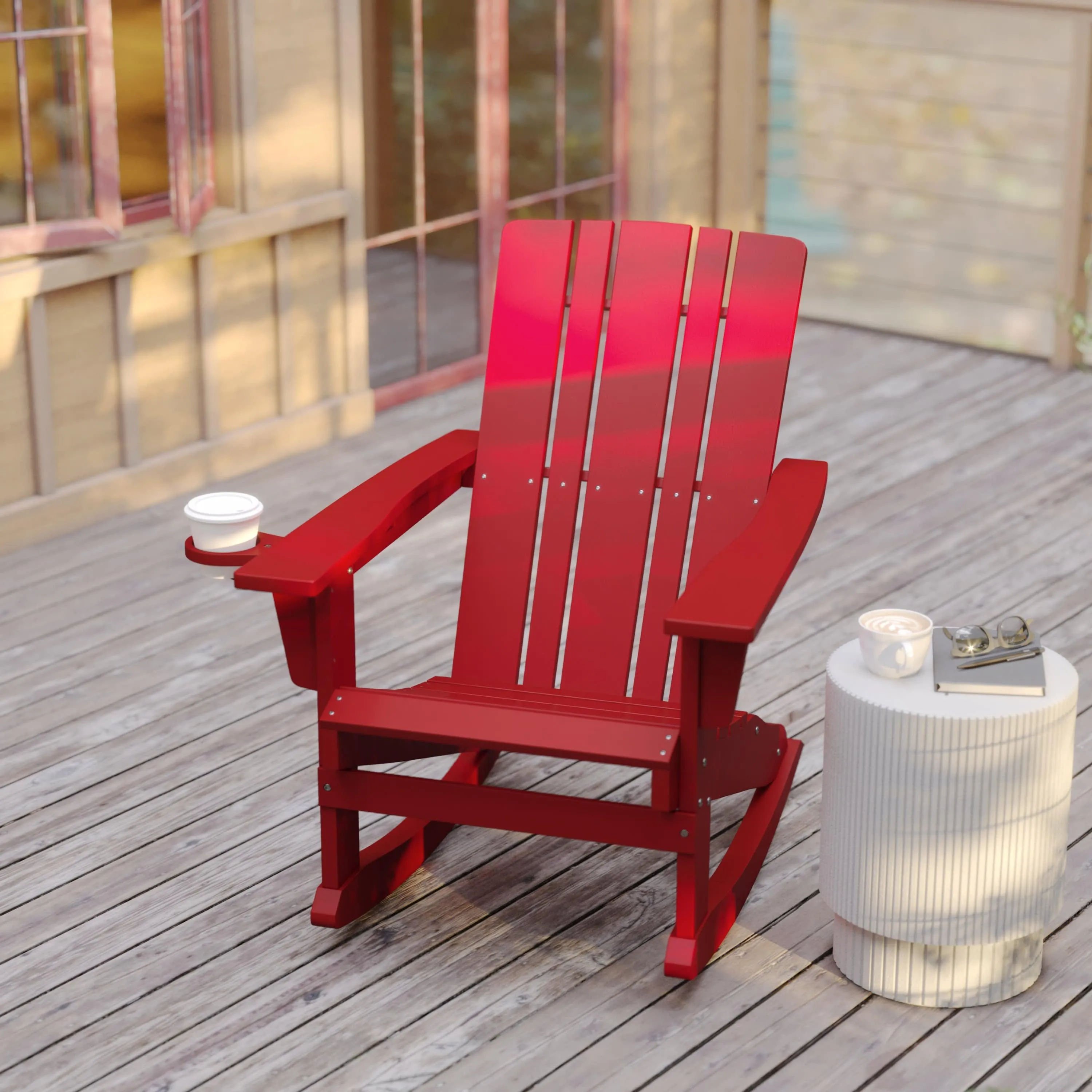 Halifax HDPE Adirondack Chair with Cup Holder and Pull Out Ottoman, All-Weather HDPE Indoor/Outdoor Chair