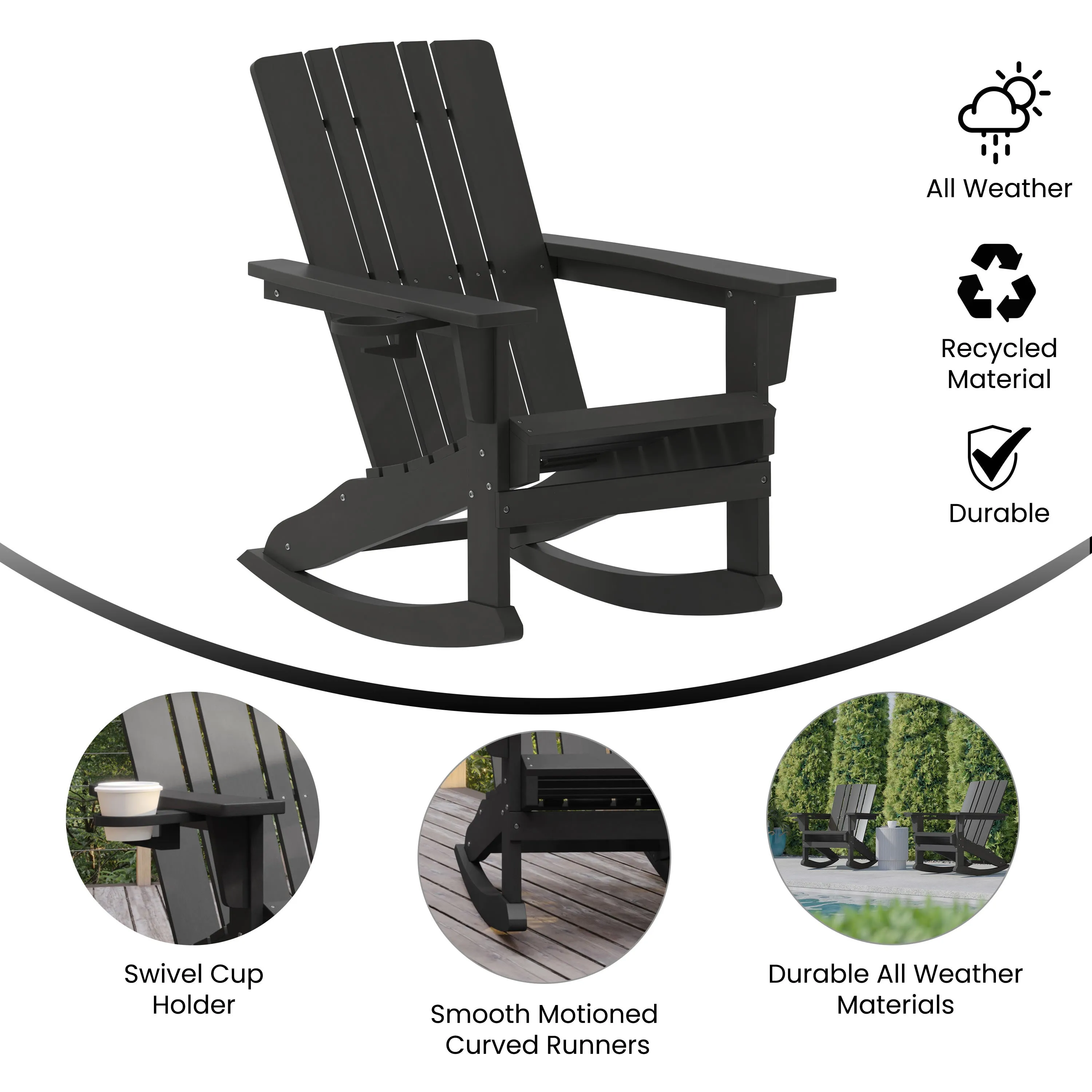 Halifax HDPE Adirondack Chair with Cup Holder and Pull Out Ottoman, All-Weather HDPE Indoor/Outdoor Chair