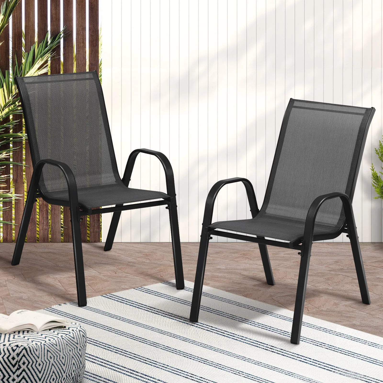 Livsip Set of 2 Outdoor Stackable Chairs Patio Furniture Lounge Chair Bistro Set