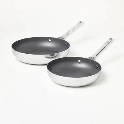 Open Box - 2pk (8" & 10") Nonstick Stainless Steel Frypan Set Silver - Figmint