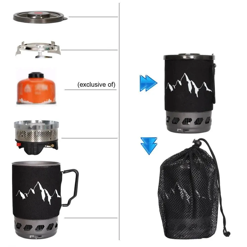 Outdoor Camping Cookware Alumina Picnic Pot and Furnace Set Portable Stoves Windproof 0.9L Pot GasStove Kit