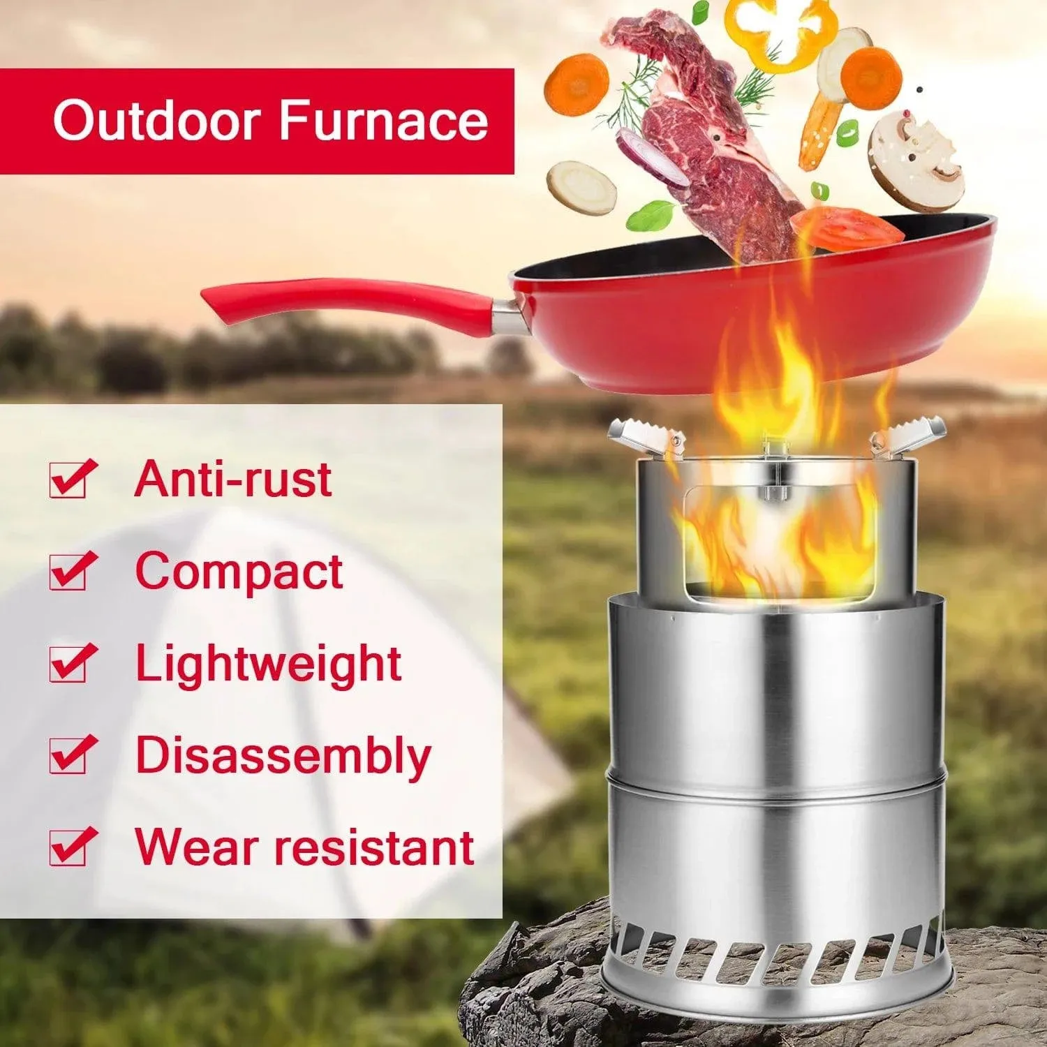 Outdoor Camping Furnace End Deconstructable Wood Stoves Portable Picnic Barbecue Stoves Windproof Cooking Stainless Steel Stove