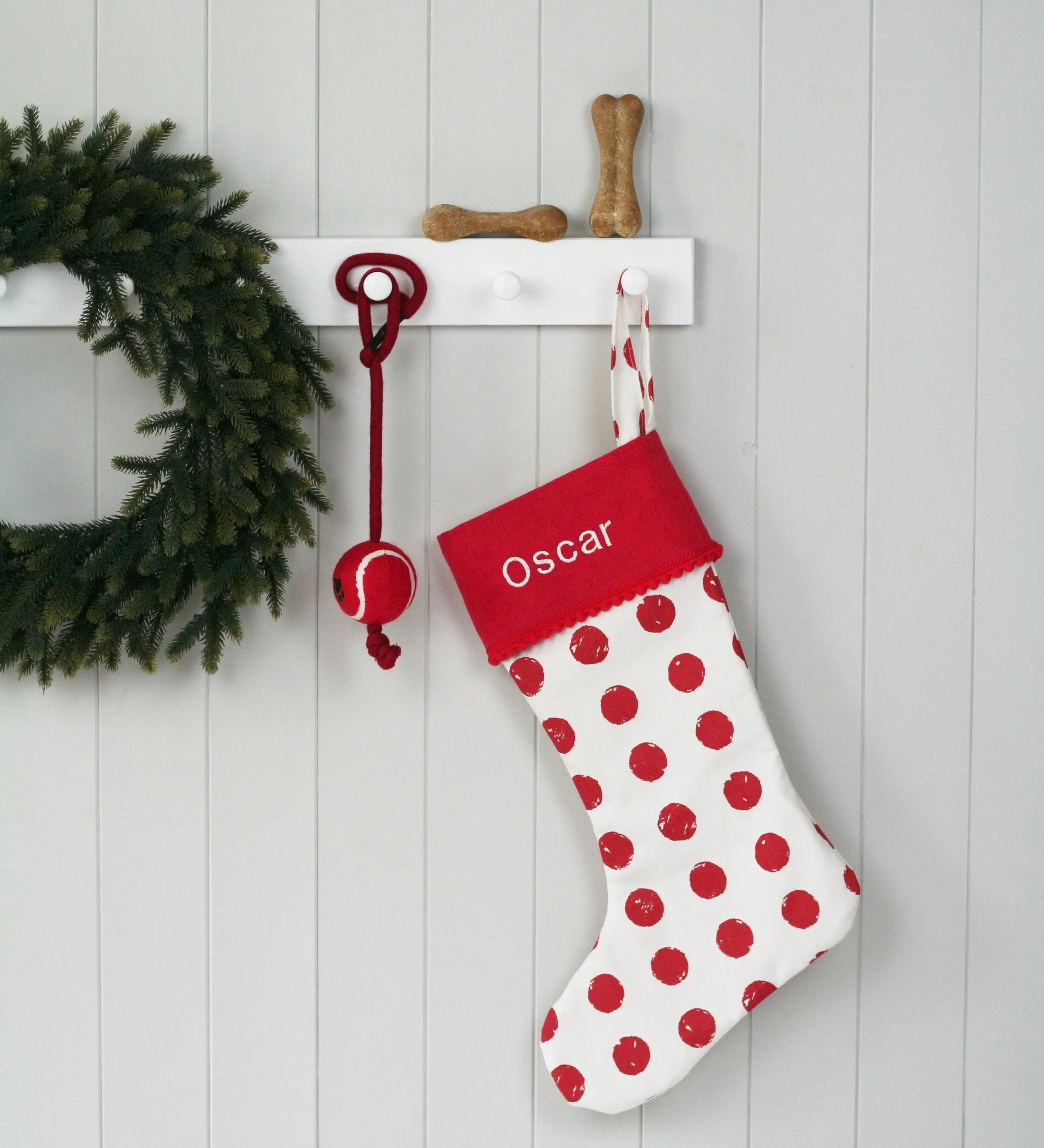 Personalised Pets Christmas Stocking RED SPOTS