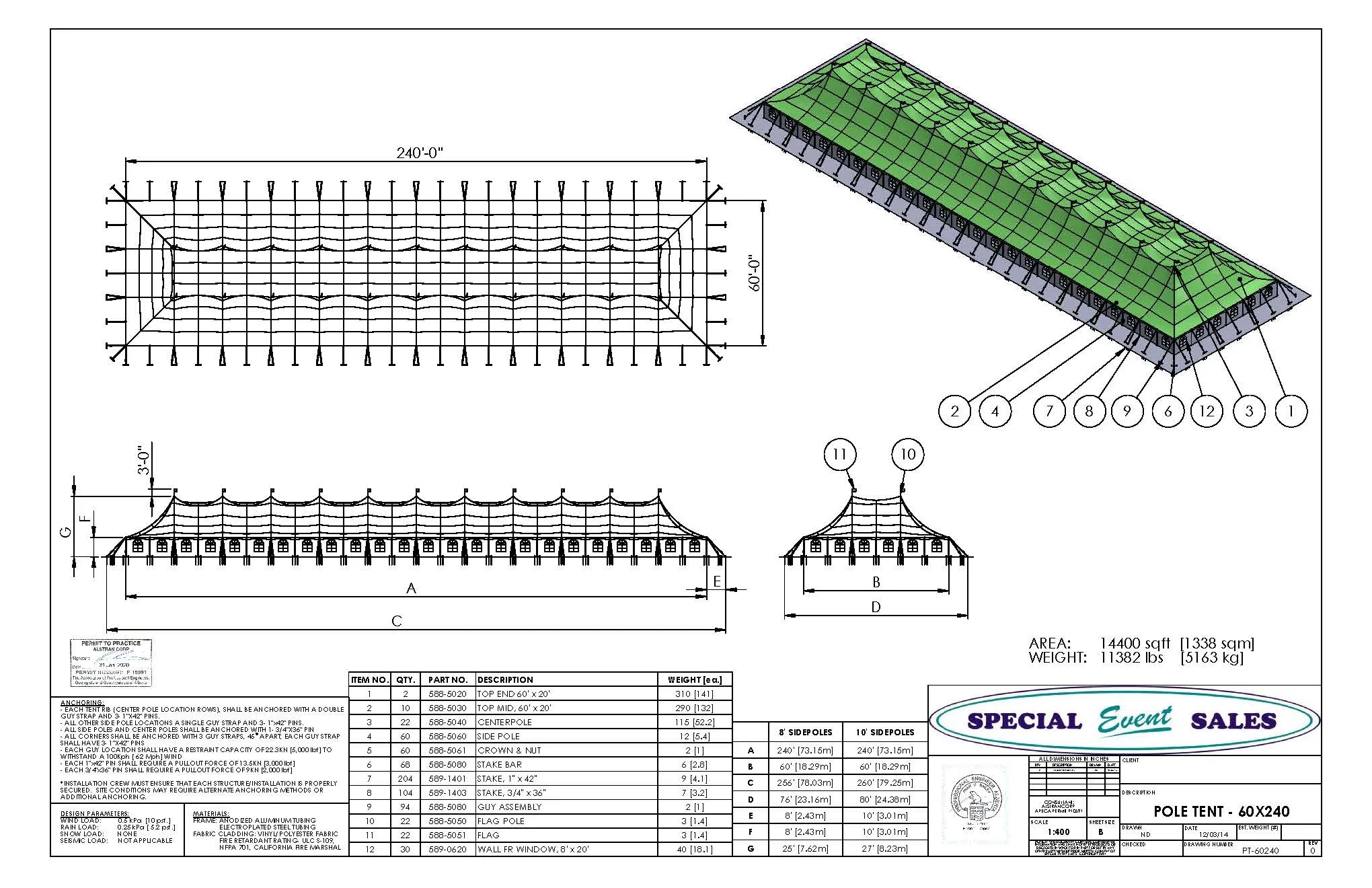 Pole Tent 60' x 240' White