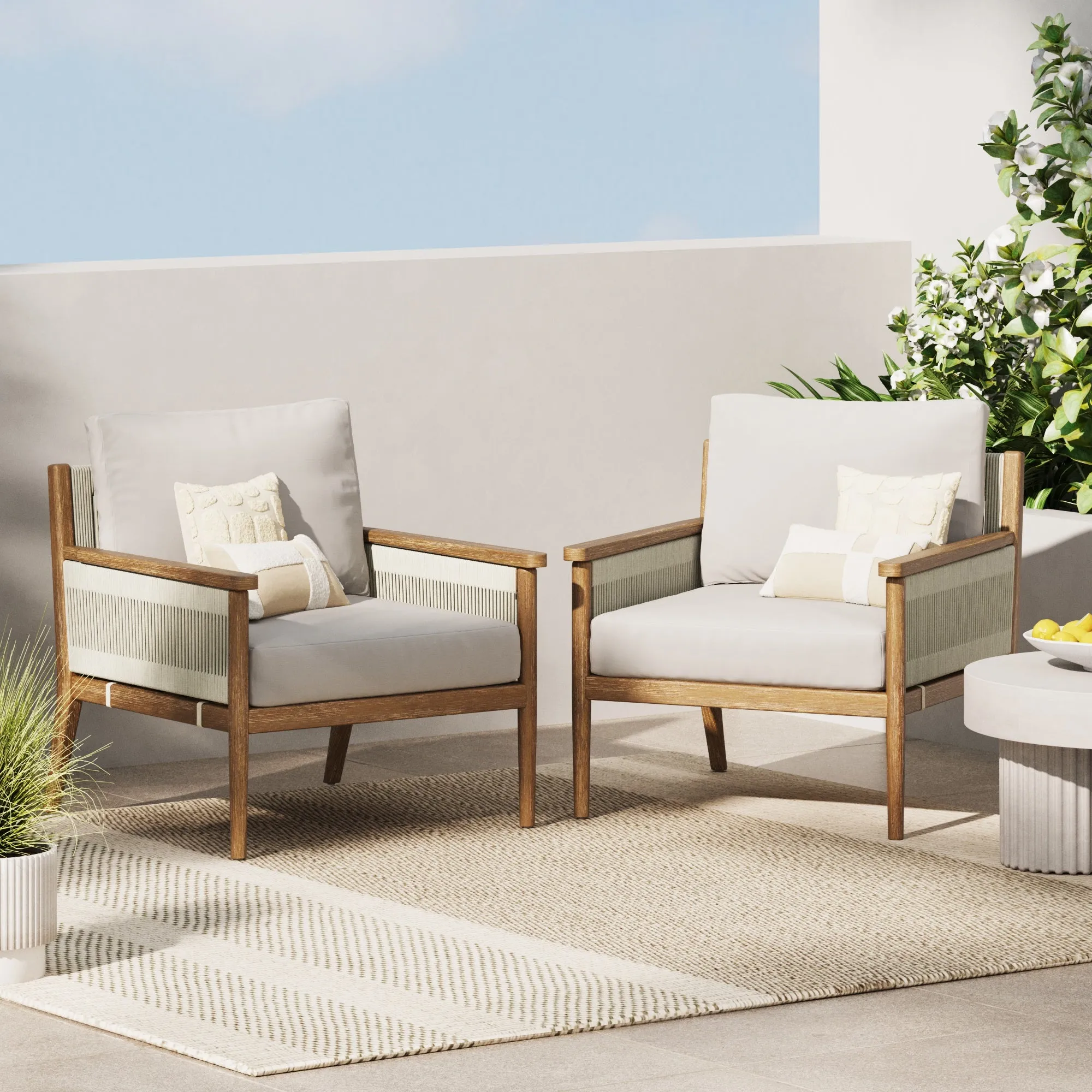 Rope Outdoor Patio Arm Chairs (Set of 2)