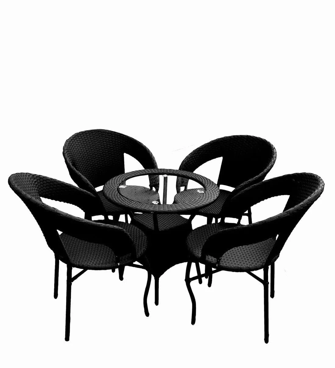 ROXXFLY Furniture Garden Patio 4 Seater Chair and Table Set Outdoor Balcony Garden Coffee Table Set Furniture with 1 Table and 4 Chairs Set - (Black)