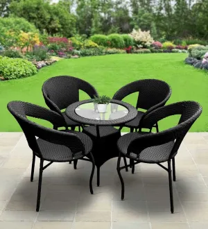 ROXXFLY Furniture Garden Patio 4 Seater Chair and Table Set Outdoor Balcony Garden Coffee Table Set Furniture with 1 Table and 4 Chairs Set - (Black)