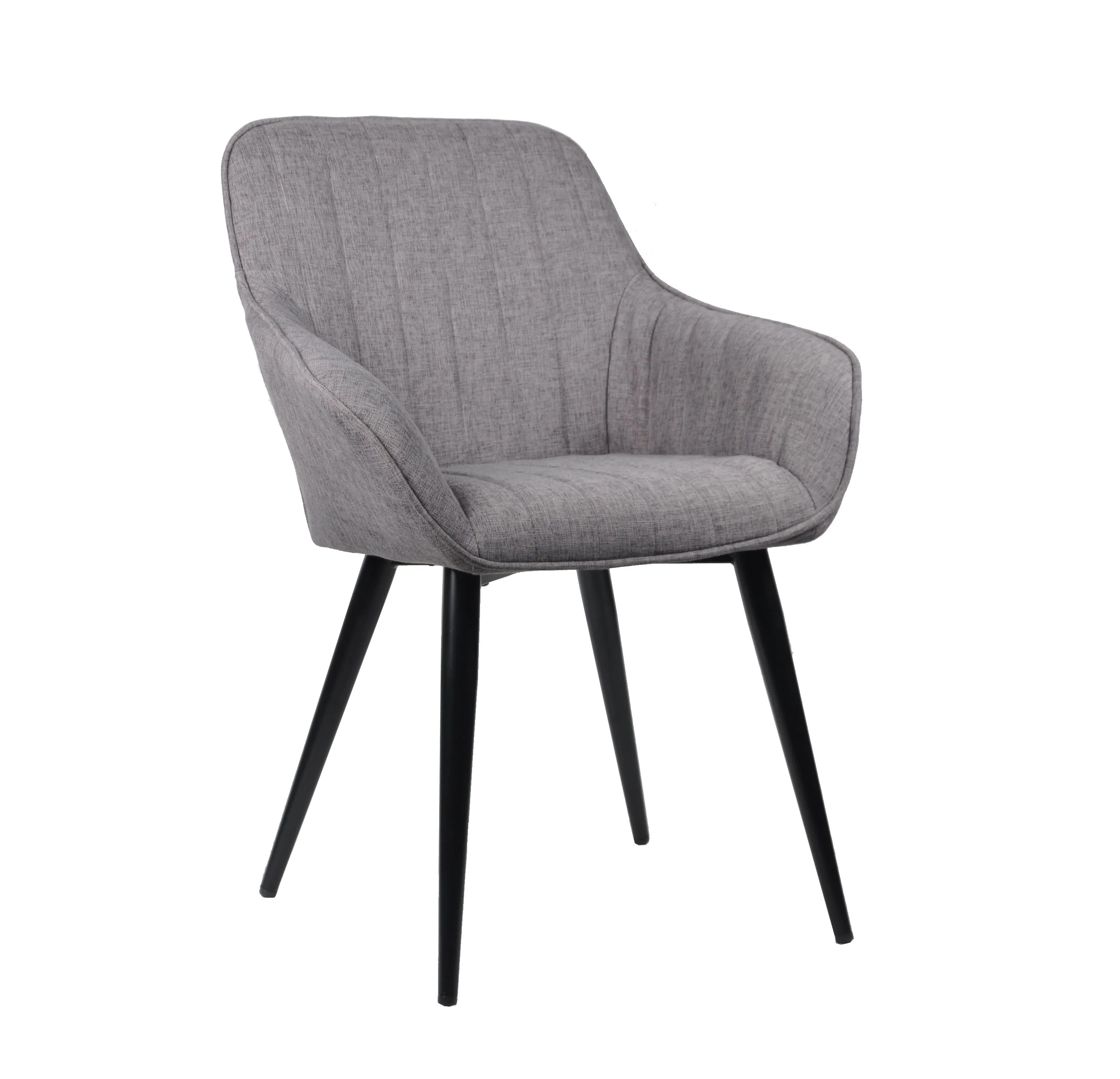 Set Of 2 Windsor Modern Accent Chairs/Arm Chairs/Dining Chairs,Grey Fabric Seat And Black Legs