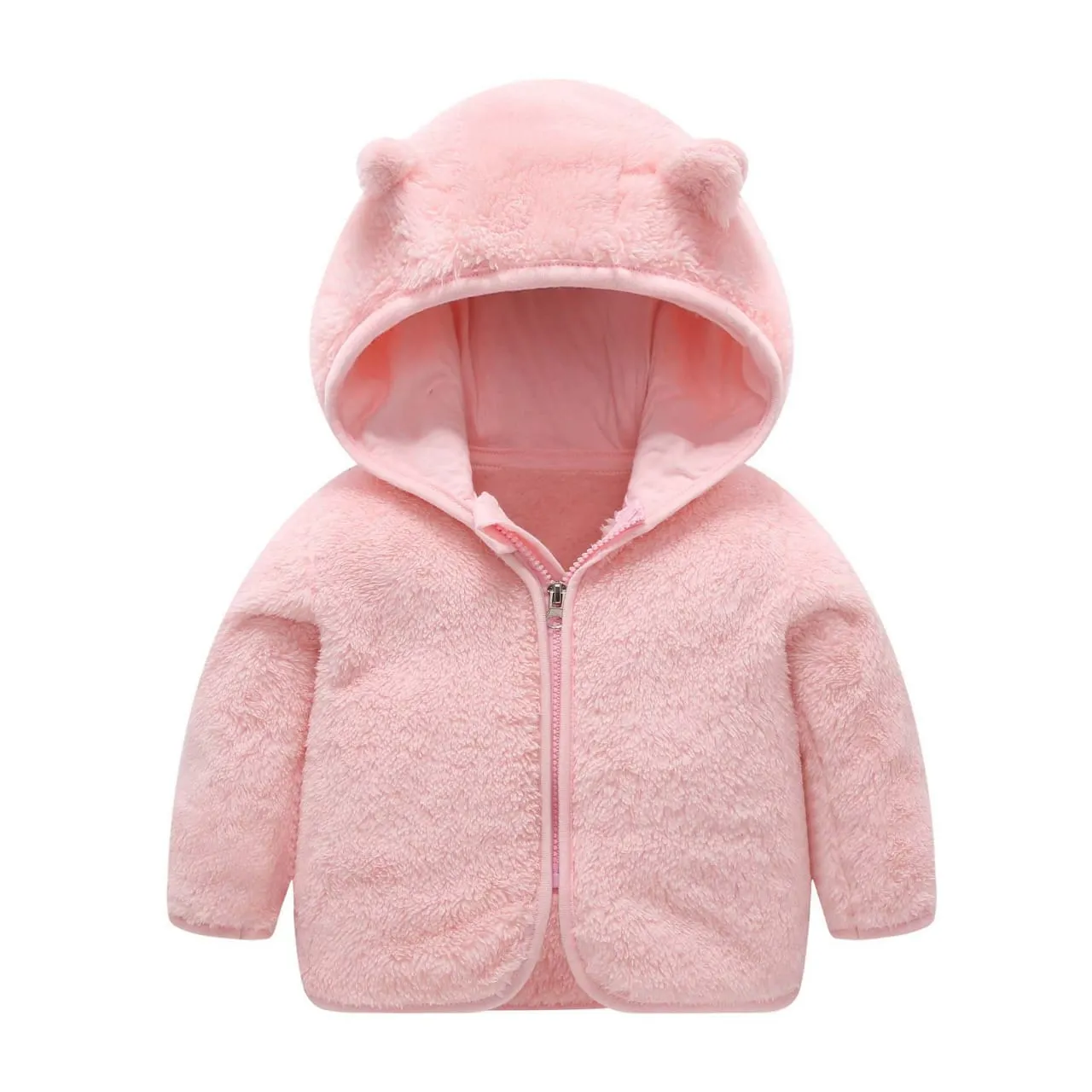 SOLID ZIPPER PREMIUM WINTER FLEECE JACKET - PINK