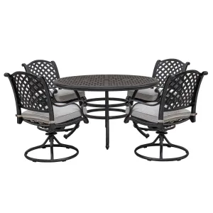 Stylish Outdoor 5 Piece Aluminum Dining Set With Cushion, Swivel And Rocking Chairs - Sandstorm