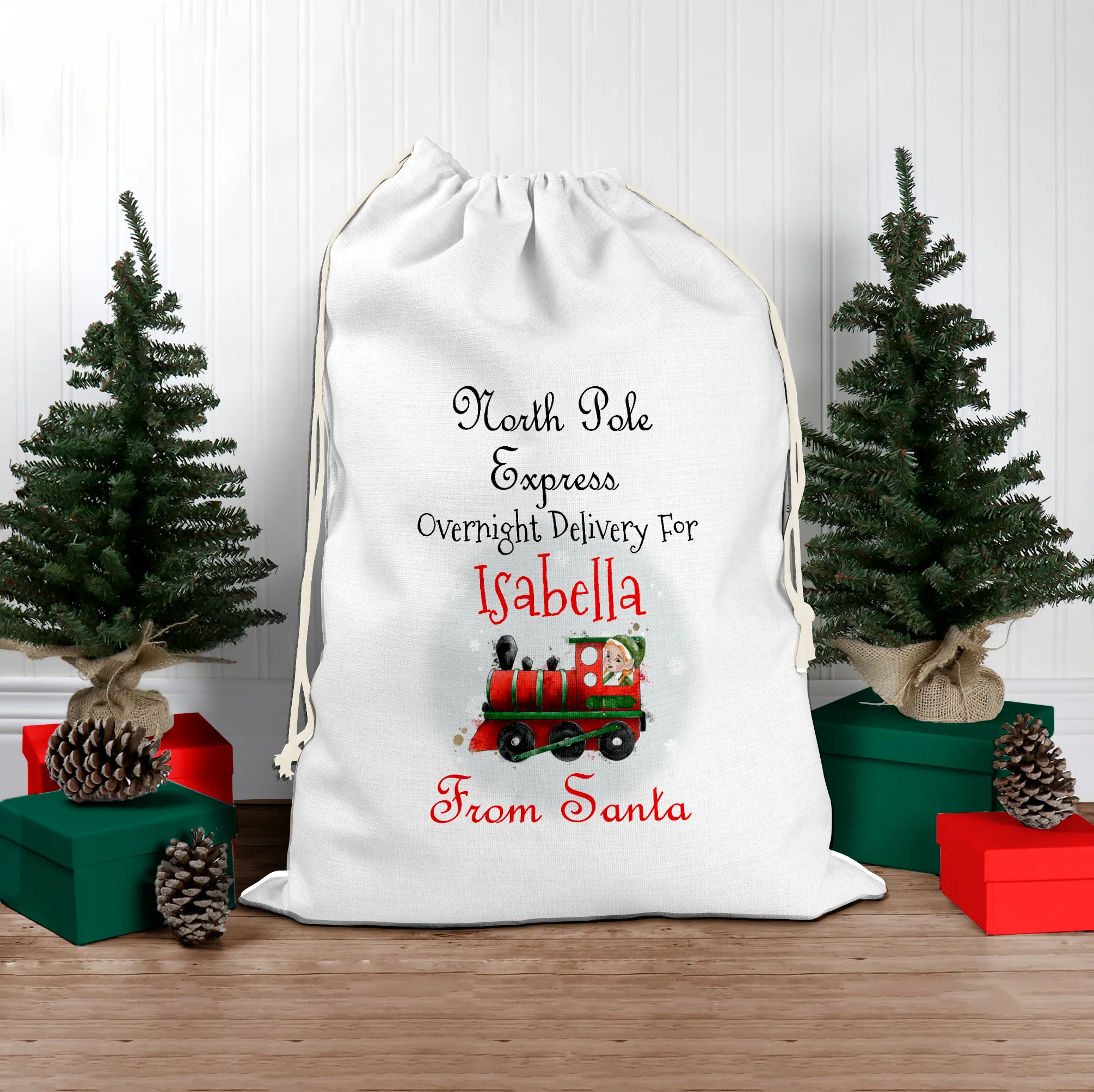 Train North Pole Express Personalised Christmas Santa Sack