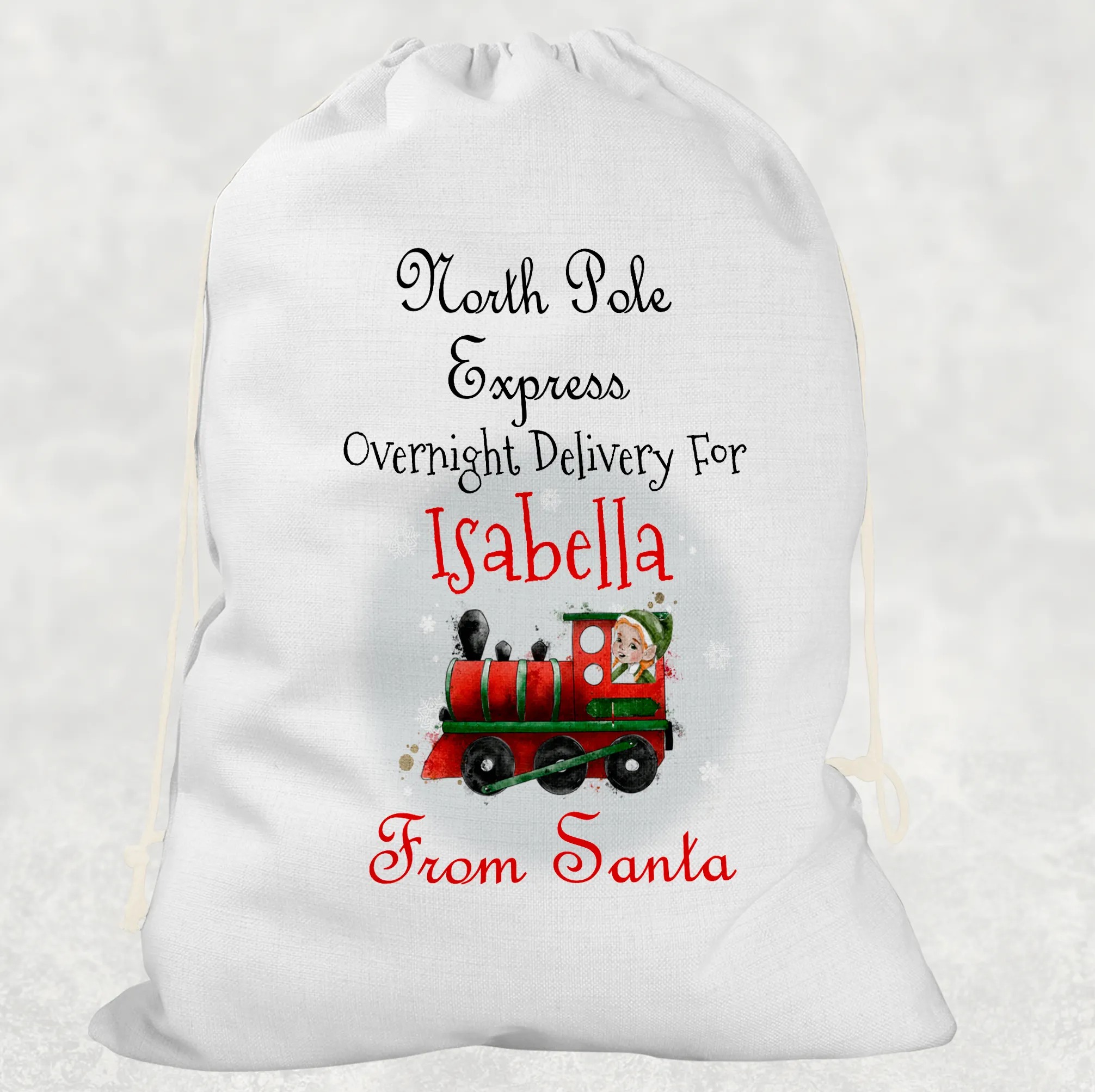 Train North Pole Express Personalised Christmas Santa Sack