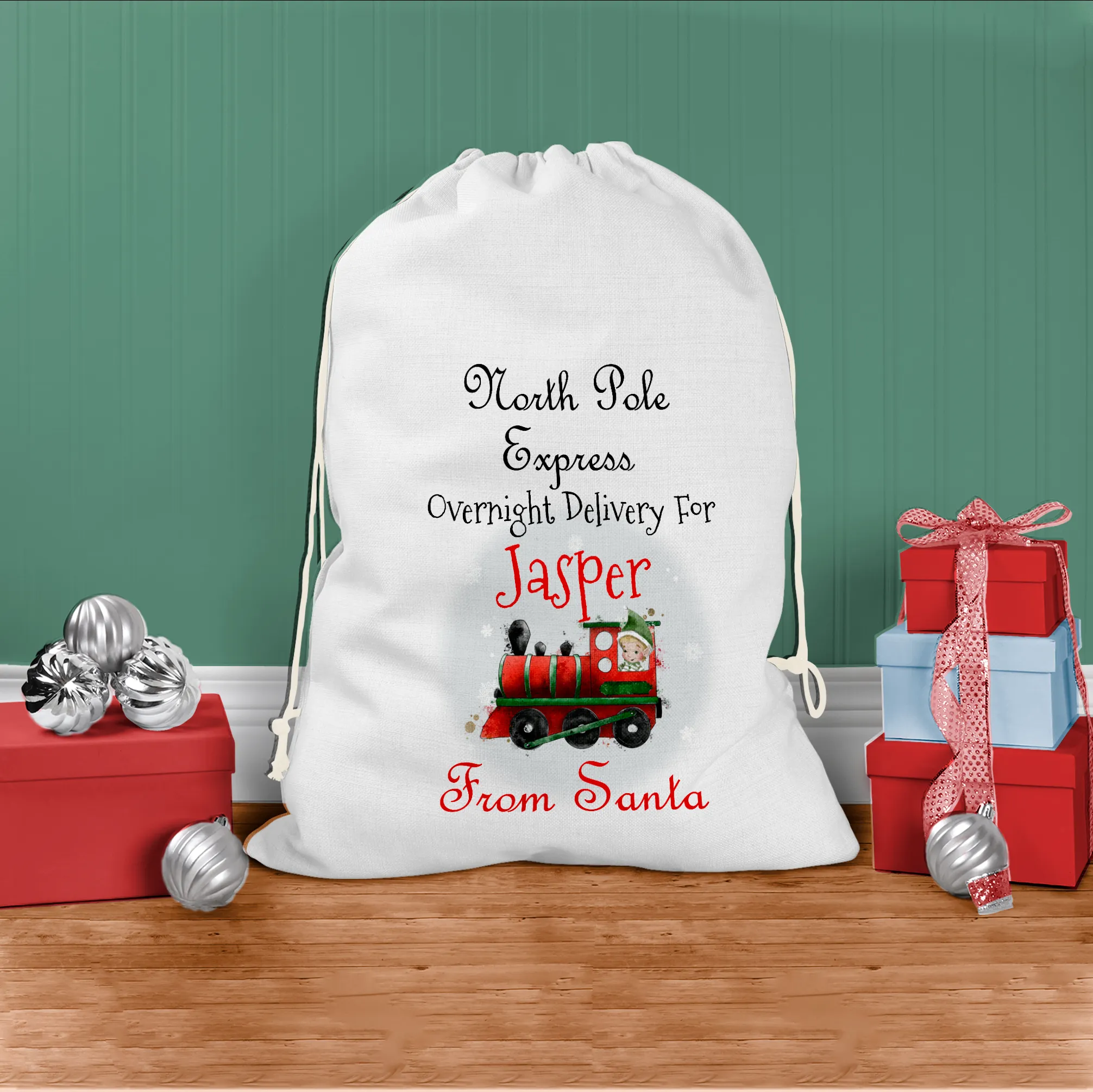 Train North Pole Express Personalised Christmas Santa Sack