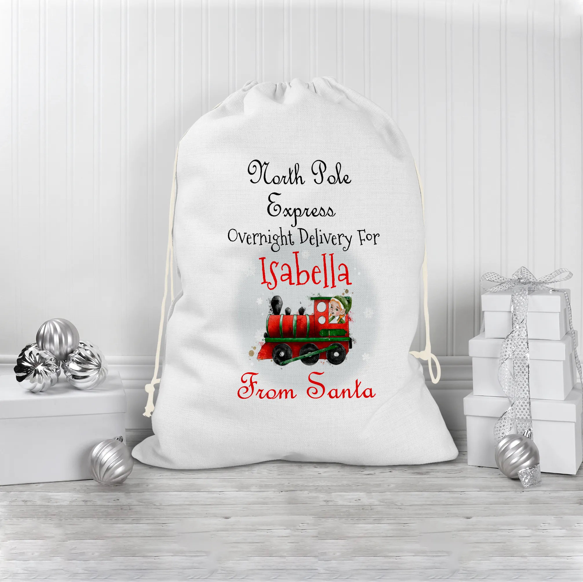 Train North Pole Express Personalised Christmas Santa Sack