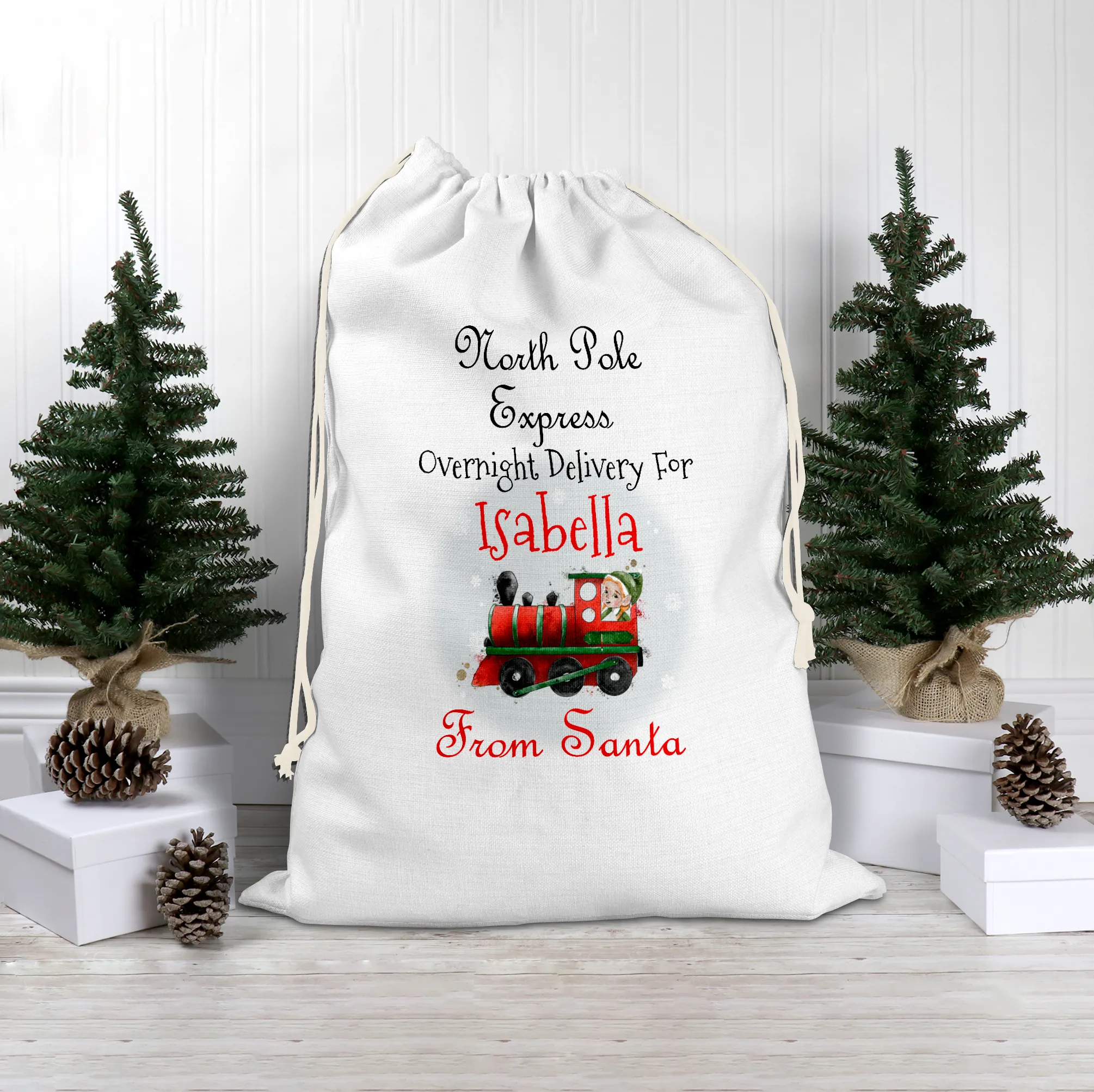 Train North Pole Express Personalised Christmas Santa Sack