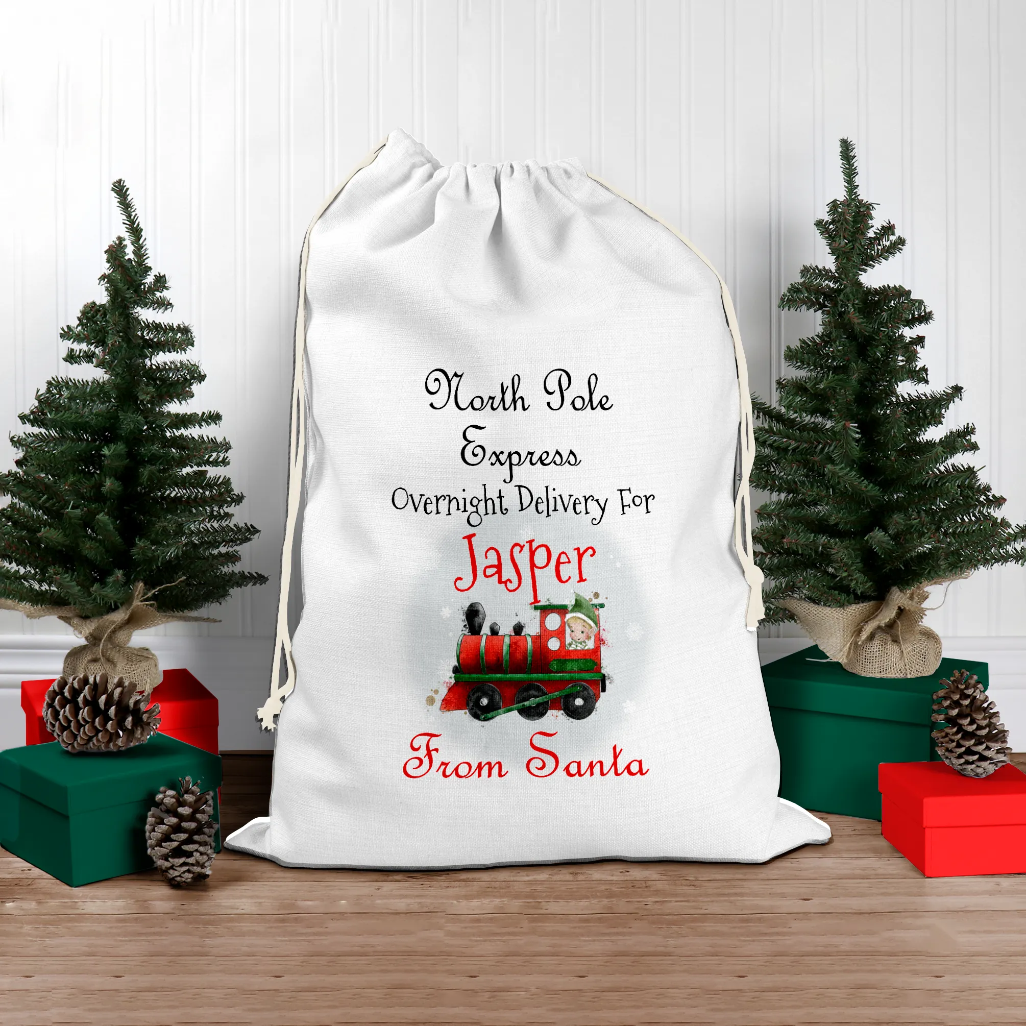 Train North Pole Express Personalised Christmas Santa Sack