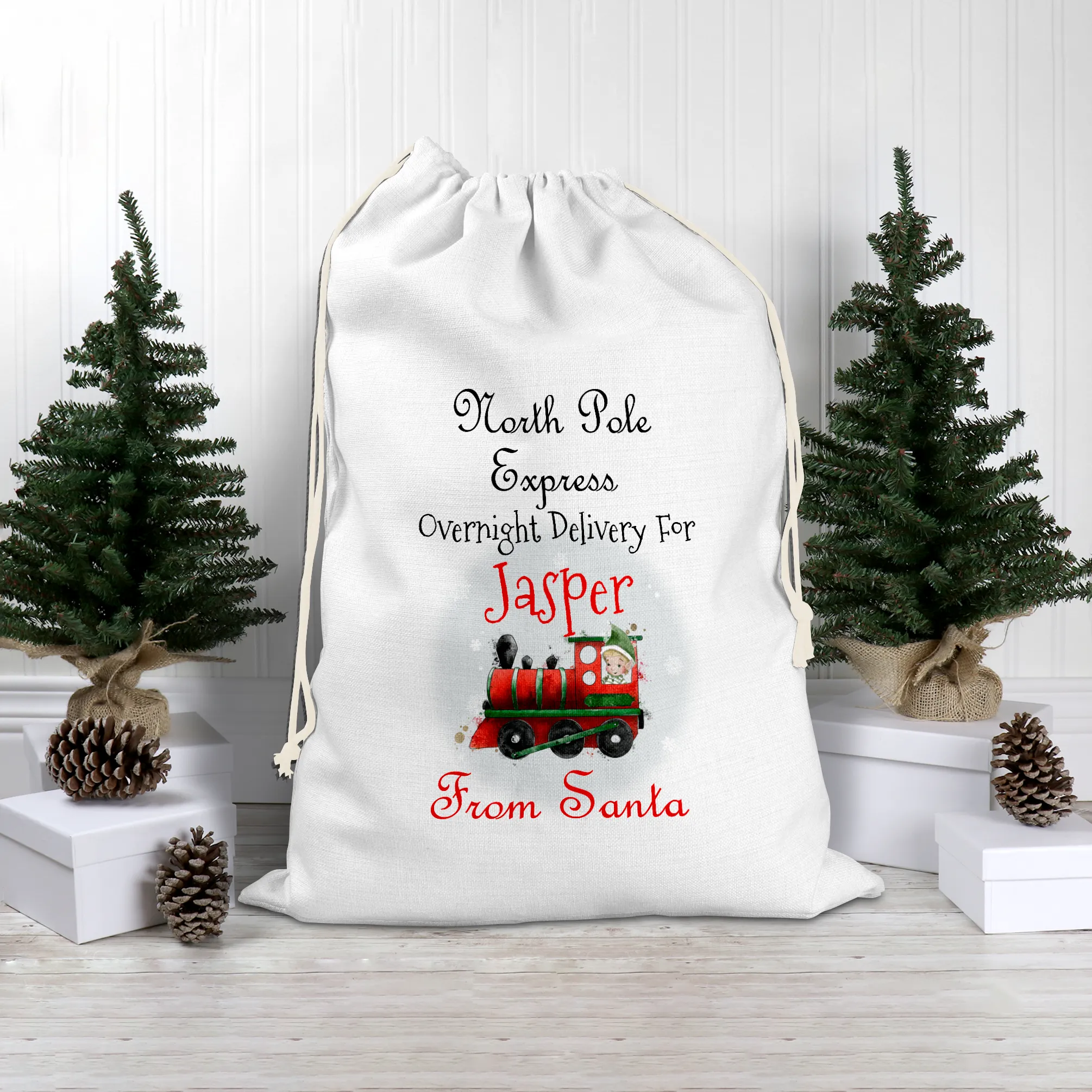 Train North Pole Express Personalised Christmas Santa Sack