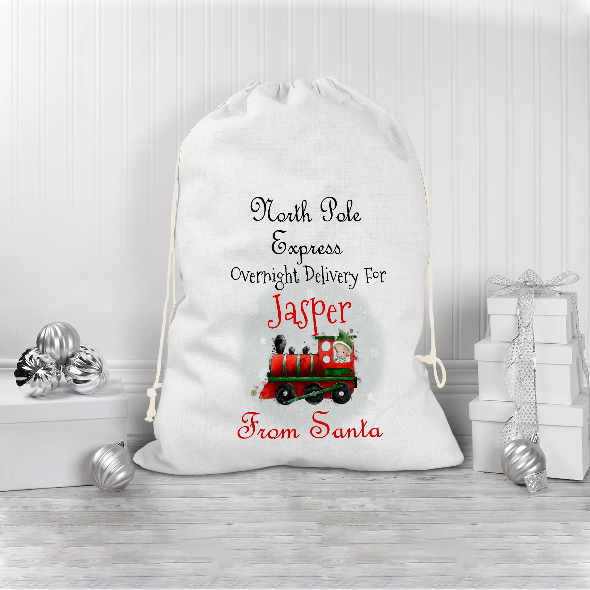 Train North Pole Express Personalised Christmas Santa Sack