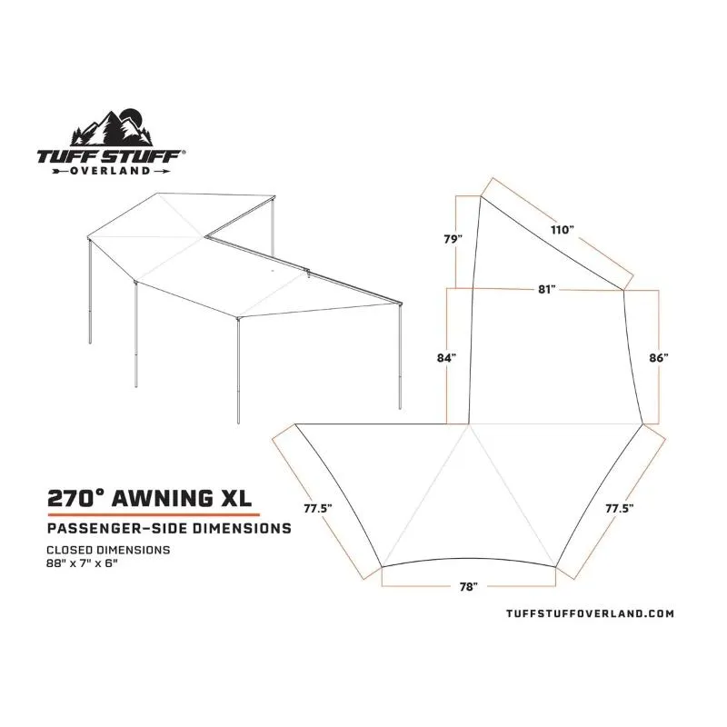 Tuff Stuff Overland 270 Degree Awning, XL, Passenger Side, C-Channel Aluminum, Olive