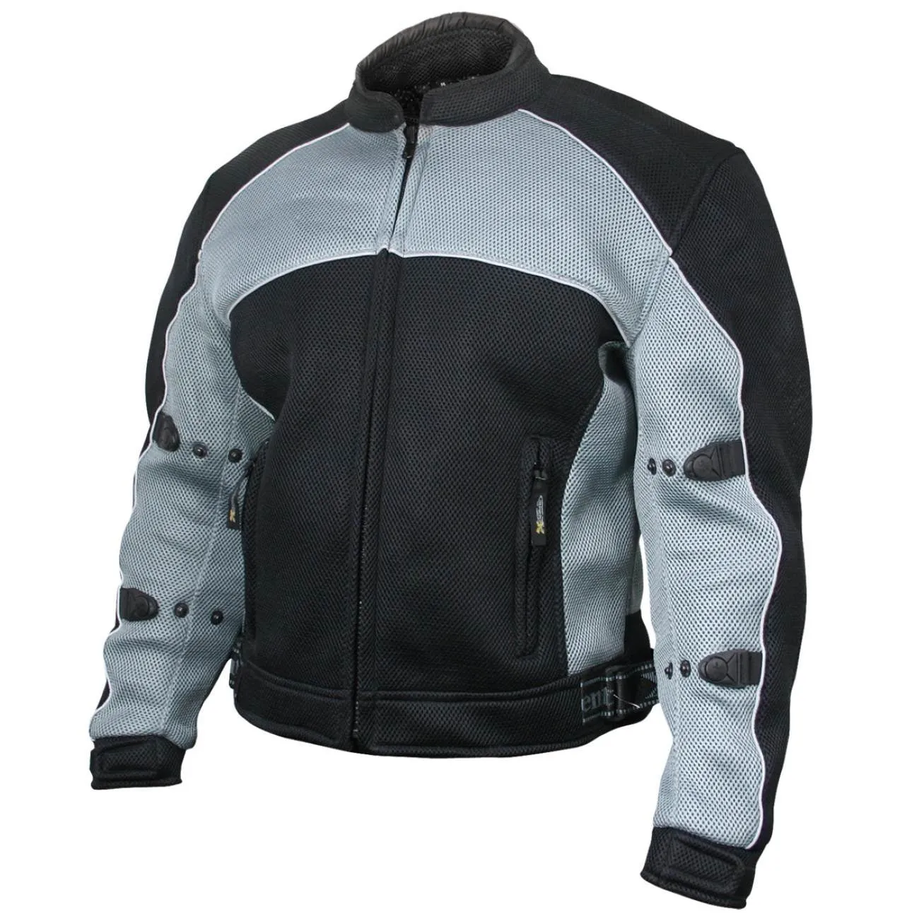 Xelement CF511 Men's Guardian Black and Silver Mesh Protective Motorcycle Rider Jacket w/ CE Armor Protection